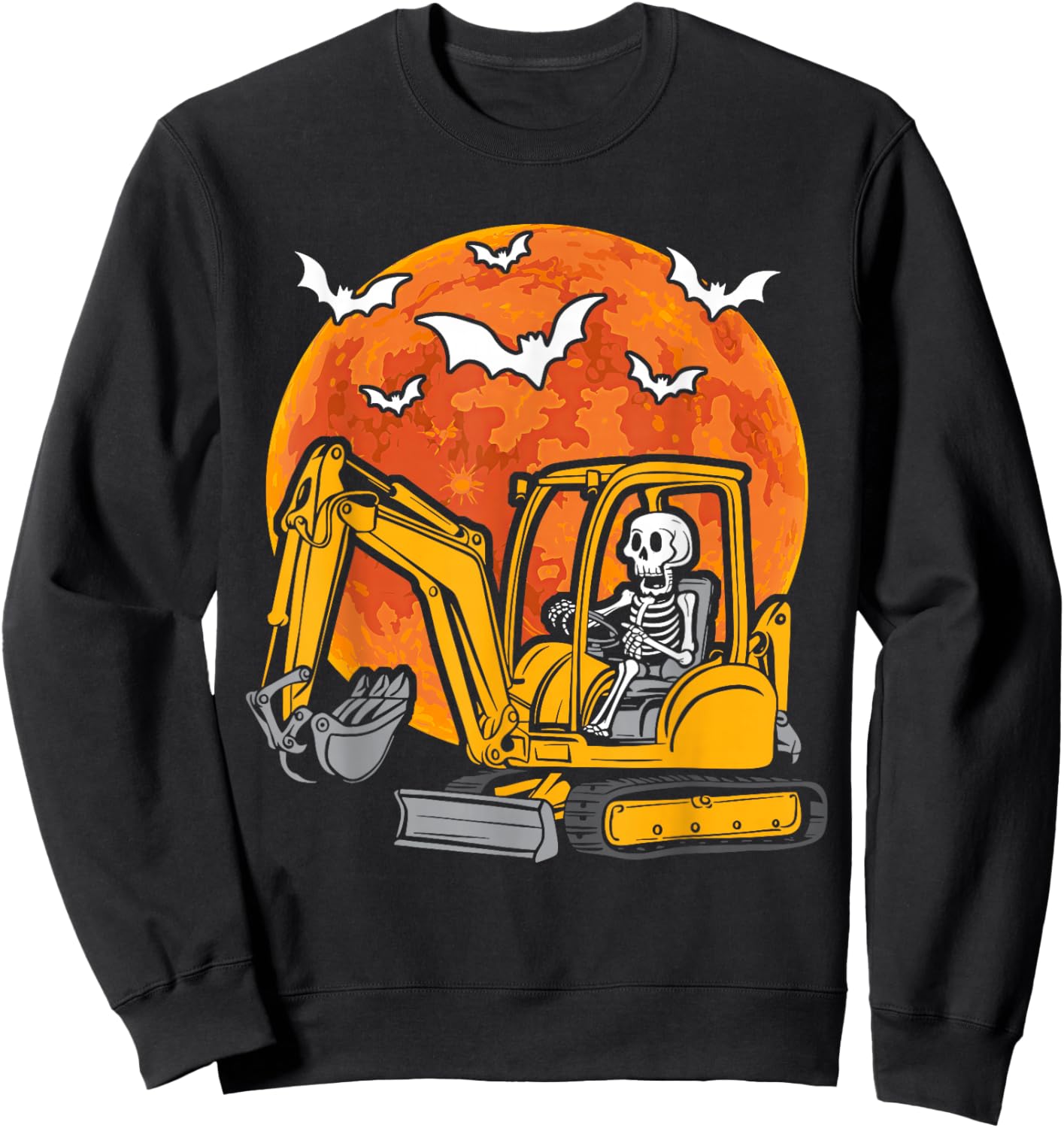 Skeleton Driving Truck Excavator Halloween Construction Kids Sweatshirt - Sweatshirt | Black