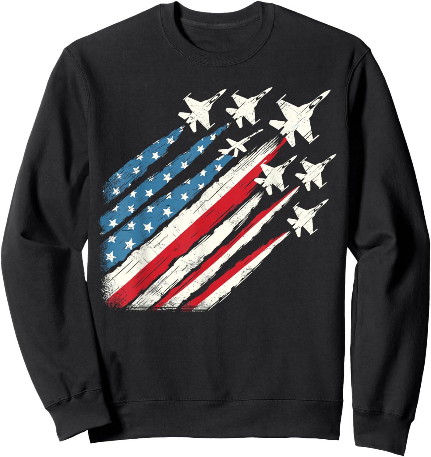 Patriotic USA Fighter Jets 4th of July Girls Kids Men Sweatshirt - Sweatshirt | Black