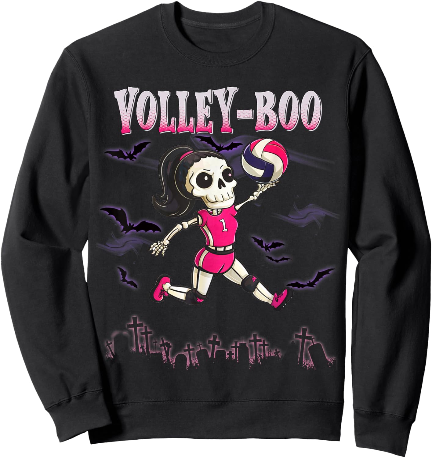 Volleyball Teen Halloween Skeleton Girl October Volley-Boo Sweatshirt - Sweatshirt | Black