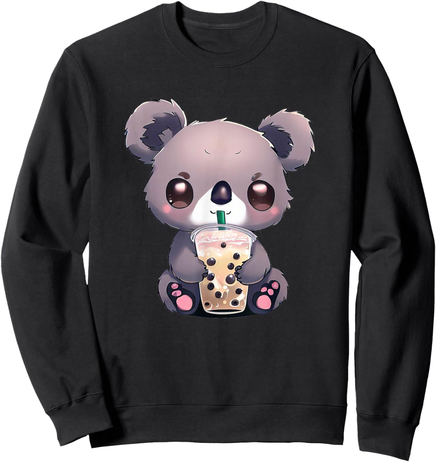 Kawaii Koala Boba Bubble Tea Cute Animal Lover Boys Girls Sweatshirt - Sweatshirt | Black