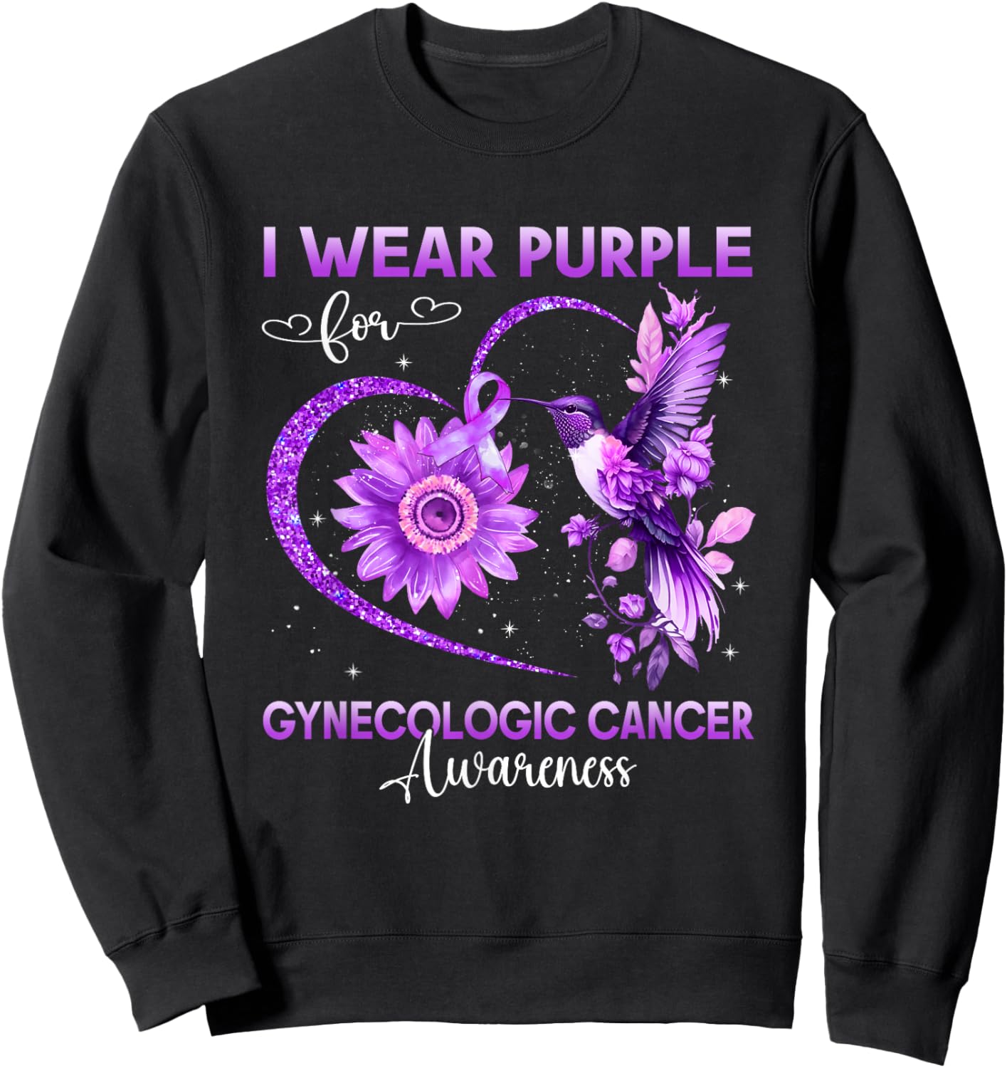 I Wear Purple For Gynecologic Cancer Awareness Hummingbird Sweatshirt - Sweatshirt | Black