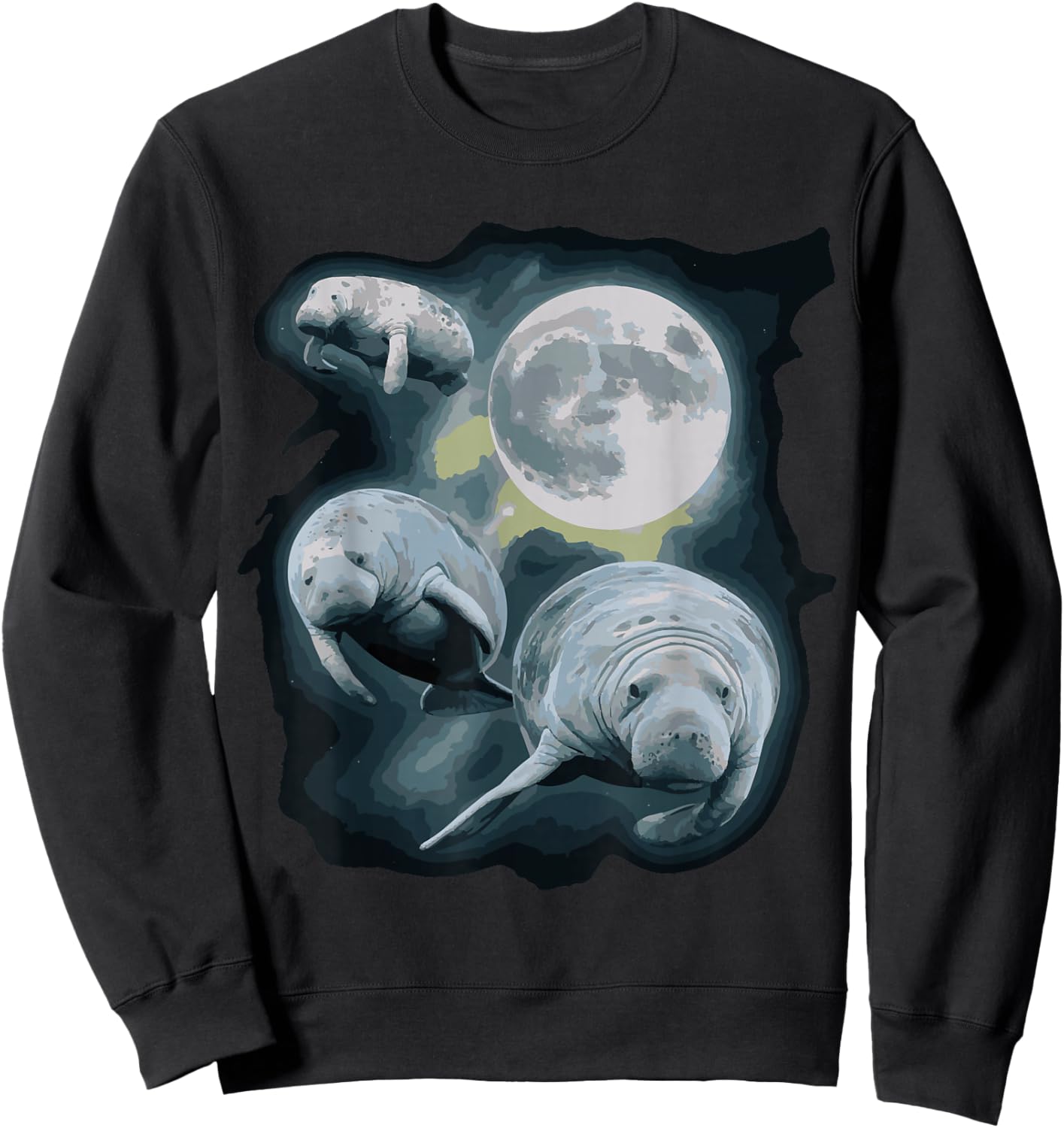 Three Manatee Howling At The Moon Sweatshirt - Sweatshirt | Black