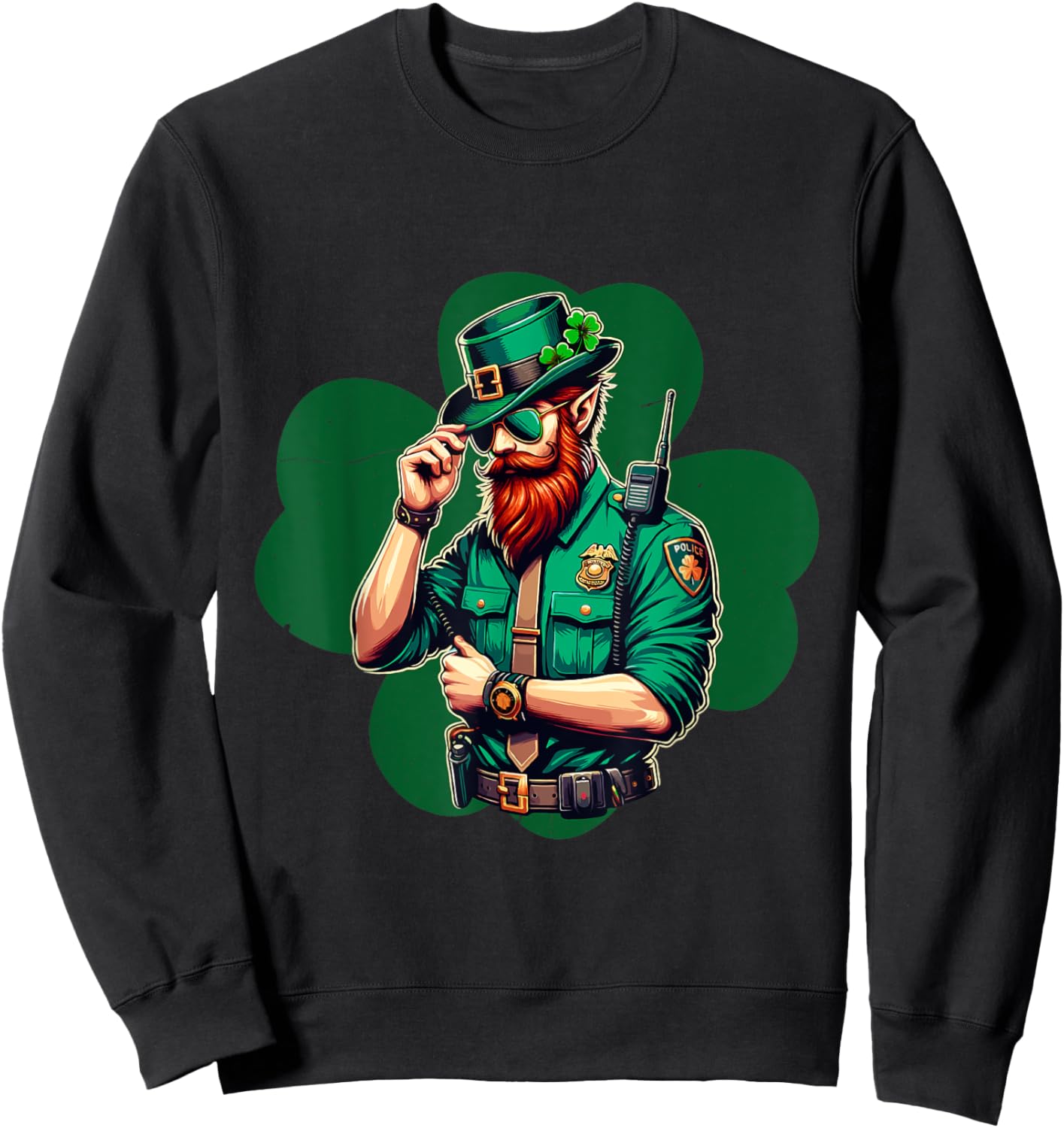Police Officer St Patricks Day Irish Shamrock Lucky Cop Sweatshirt - Sweatshirt | Black