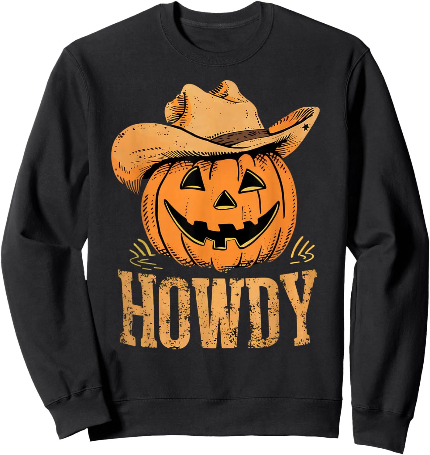 Western Rodeo Festive Cowboy Pumpkin Howdy Halloween Sweatshirt - Sweatshirt | Black