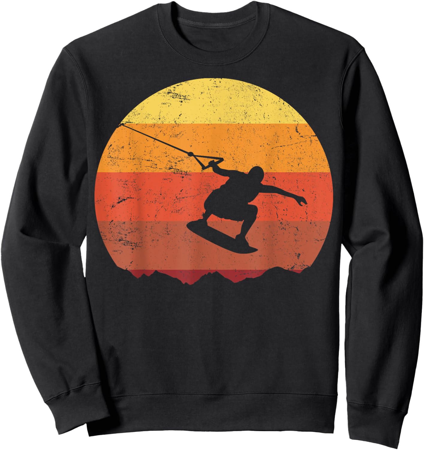 Retro Sunset Wakeboard , Men's Black Graphic Short Sleeve Sweatshirt - Sweatshirt | Black