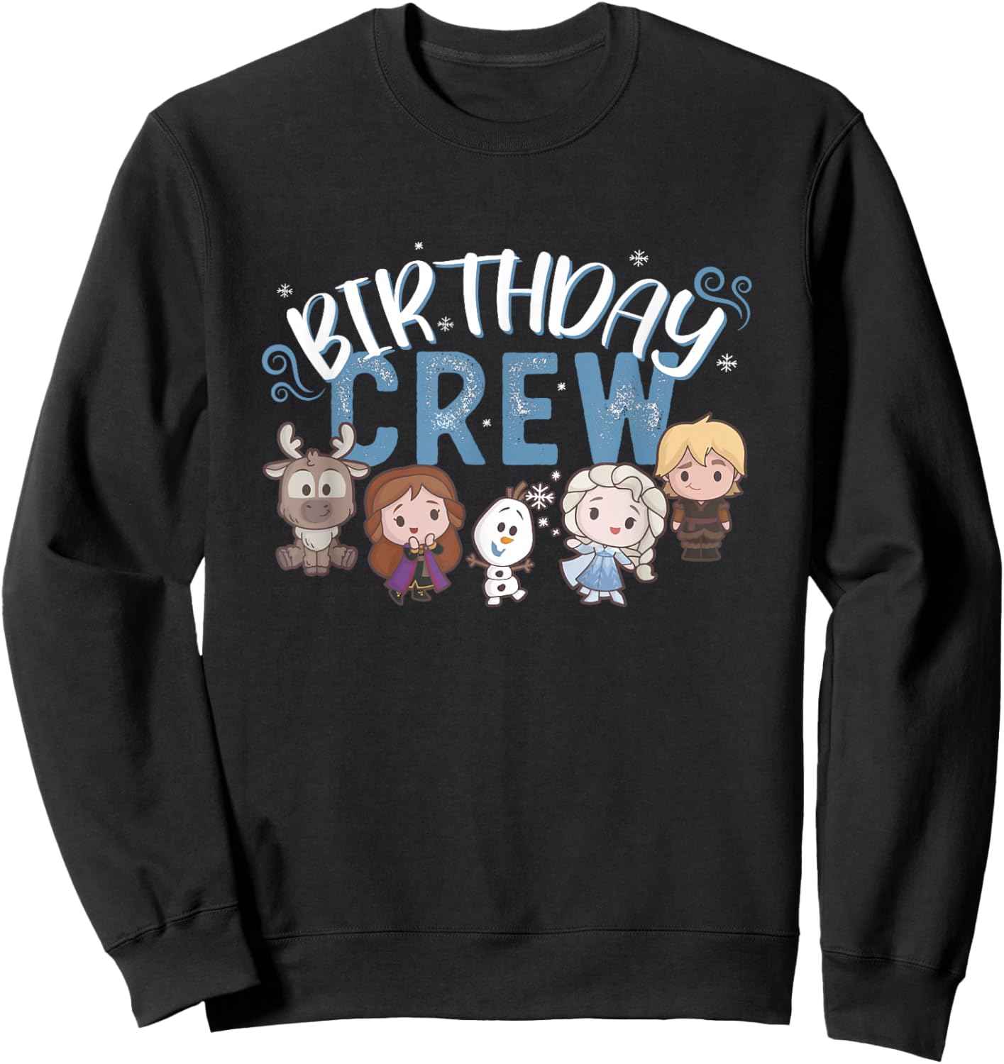 Disney Frozen Birthday Crew Cute Chibi Group Shot Big Logo Sweatshirt - Sweatshirt | Black