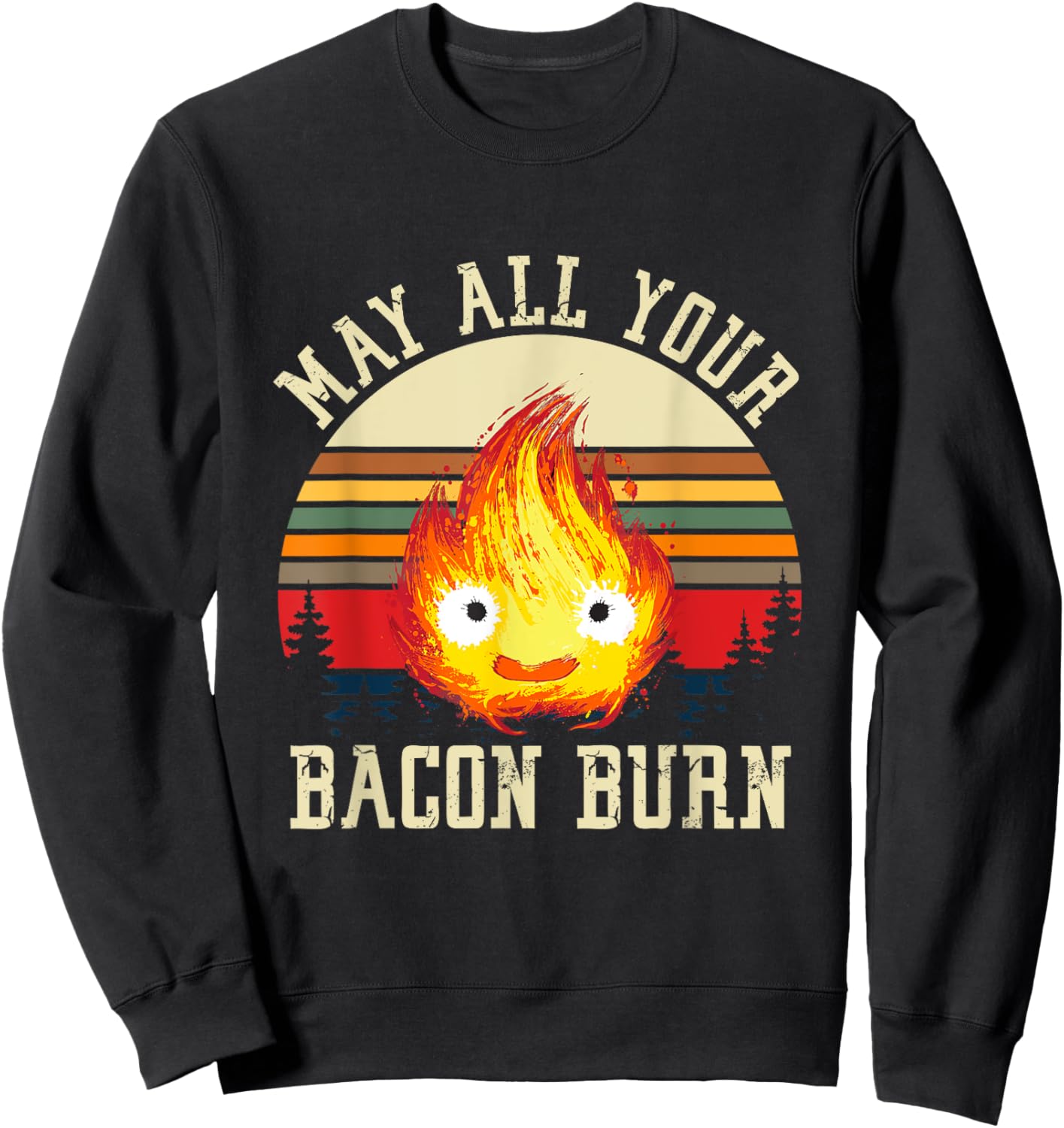 Vintage Retro May All Your Bacon Burn BBQ Grunge Sweatshirt - Sweatshirt | Black