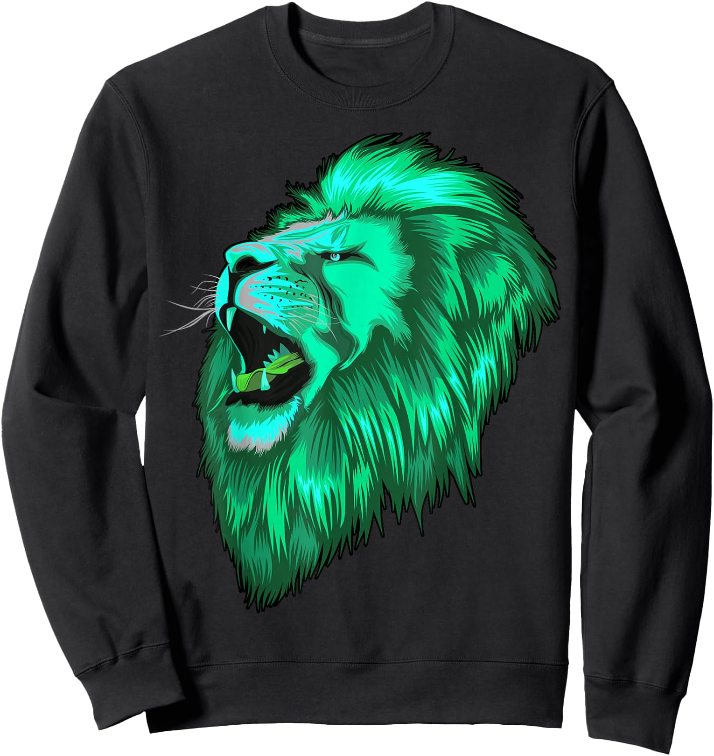 Green Mint Lion Head Lion King of Animals Cats Sweatshirt - Sweatshirt | Black