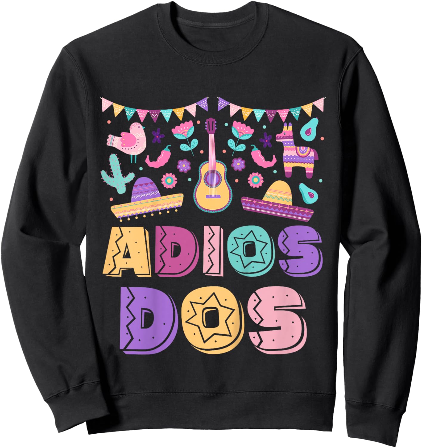 Adios Dos 3 Year Old 3rd Birthday Girl Boy Kid Mexican Theme Sweatshirt - Sweatshirt | Black