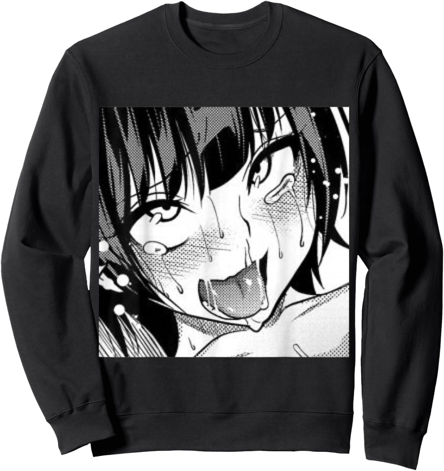 Ahegao Anime Girl with Tongue and Hands Out Weeb Sweatshirt - Sweatshirt | Black