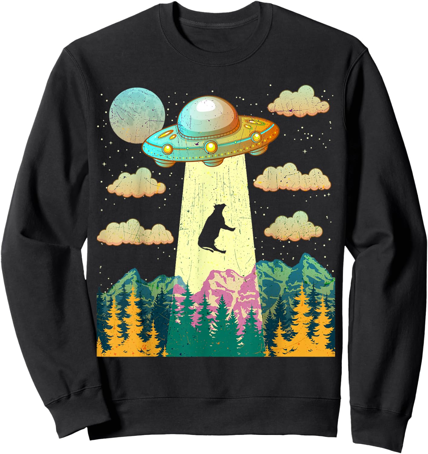 Cow UFO Abduction Vintage BELIEVE Retro Gift Sweatshirt - Sweatshirt | Black