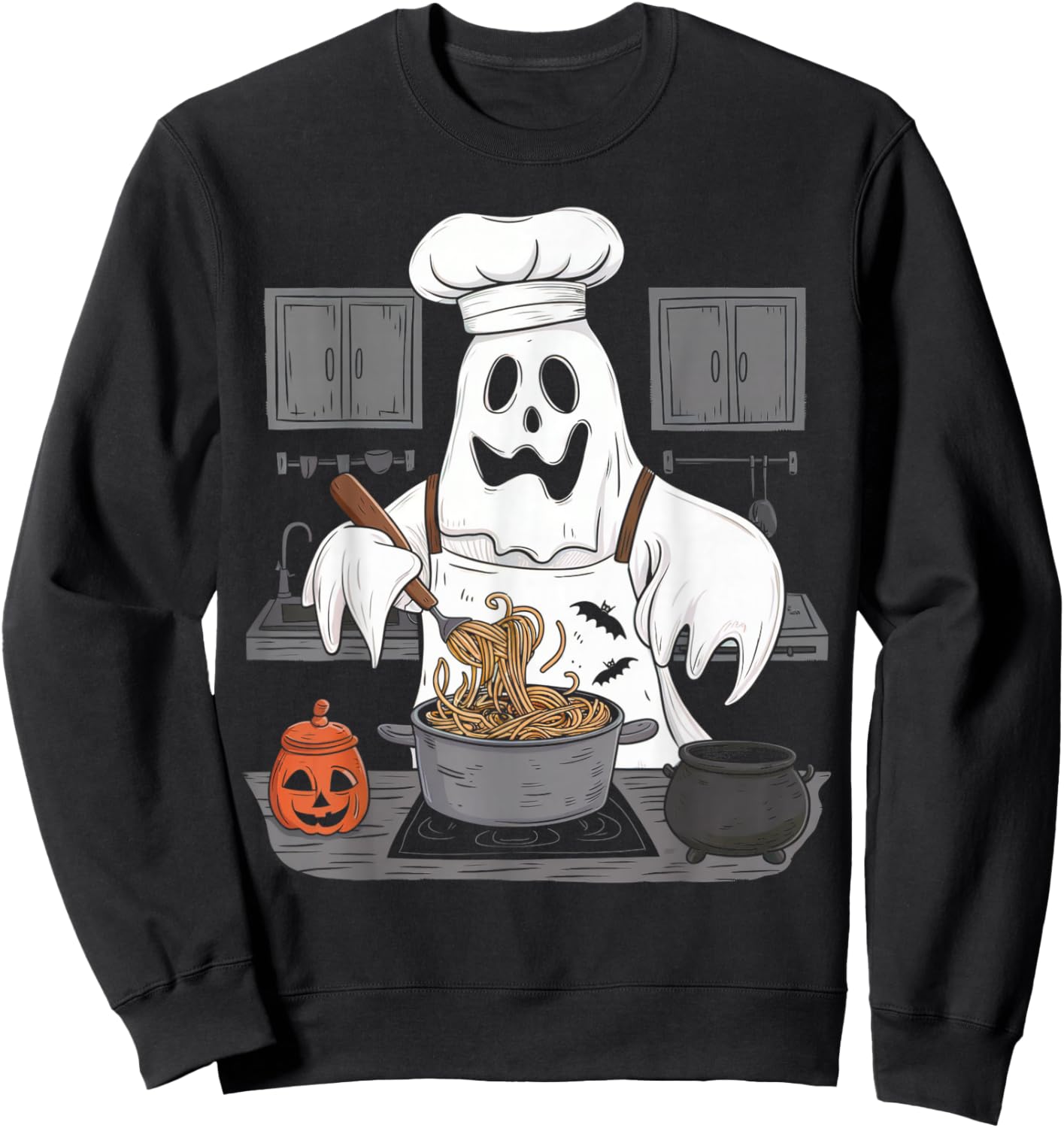 Ghost Cooking Halloween Chef Kitchen Restaurant Staff Crew Sweatshirt - Sweatshirt | Black