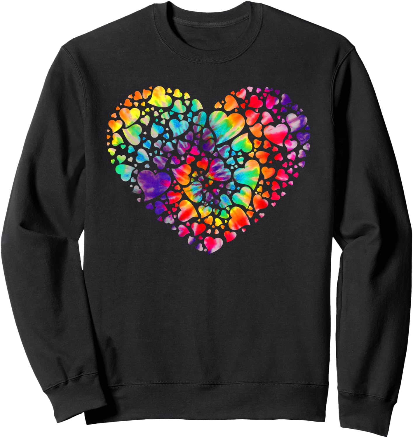 Colorful Tye Dye Die Tie Heart Valentine's Day Gift Sweatshirt - Sweatshirt | Black
