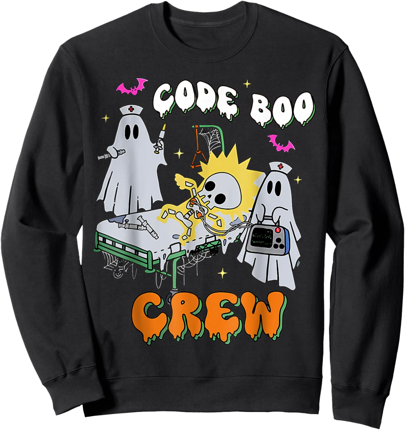 Code Boo Crew Funny Ghost Nurse Halloween Costume Nursing Sweatshirt - Sweatshirt | Black