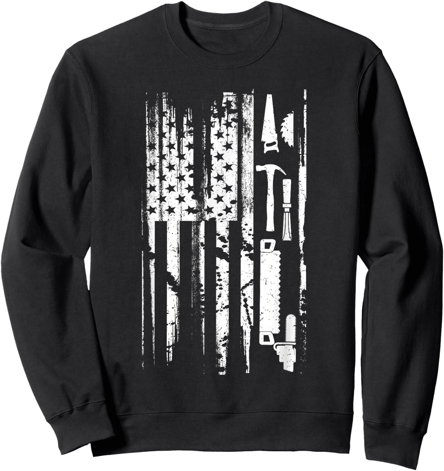 American Flag Woodworking Gift Carpenter Wood Working Small Sweatshirt - Sweatshirt | Black