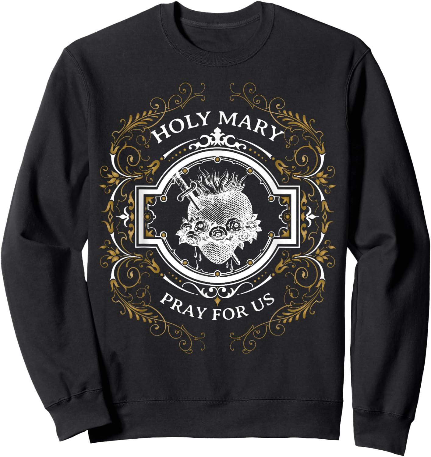 Holy Mary Immaculate Heart Blessed Mother Catholic Vintage Sweatshirt - Sweatshirt | Black