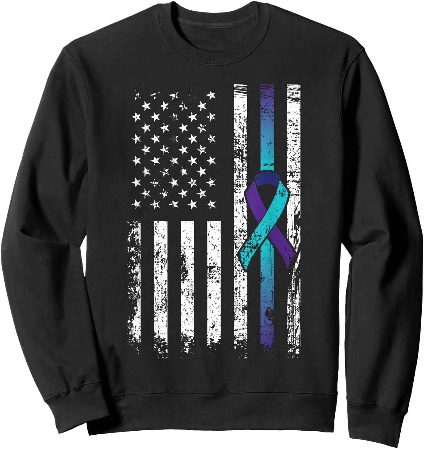 Suicide Depression American Flag Prevention Awareness Sweatshirt - Sweatshirt | Black