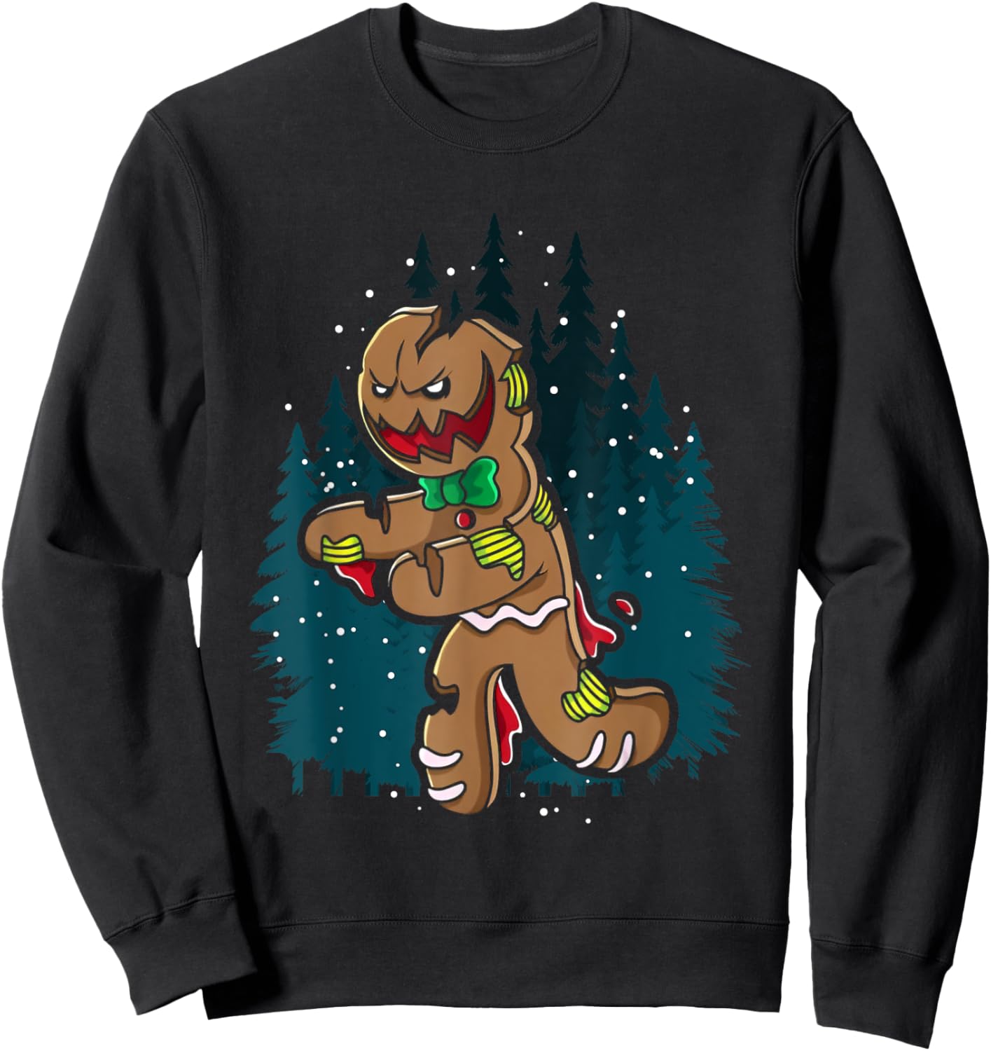 Creepy Zombie Gingerbread Man Funny Scary Christmas Holiday Sweatshirt - Sweatshirt | Black