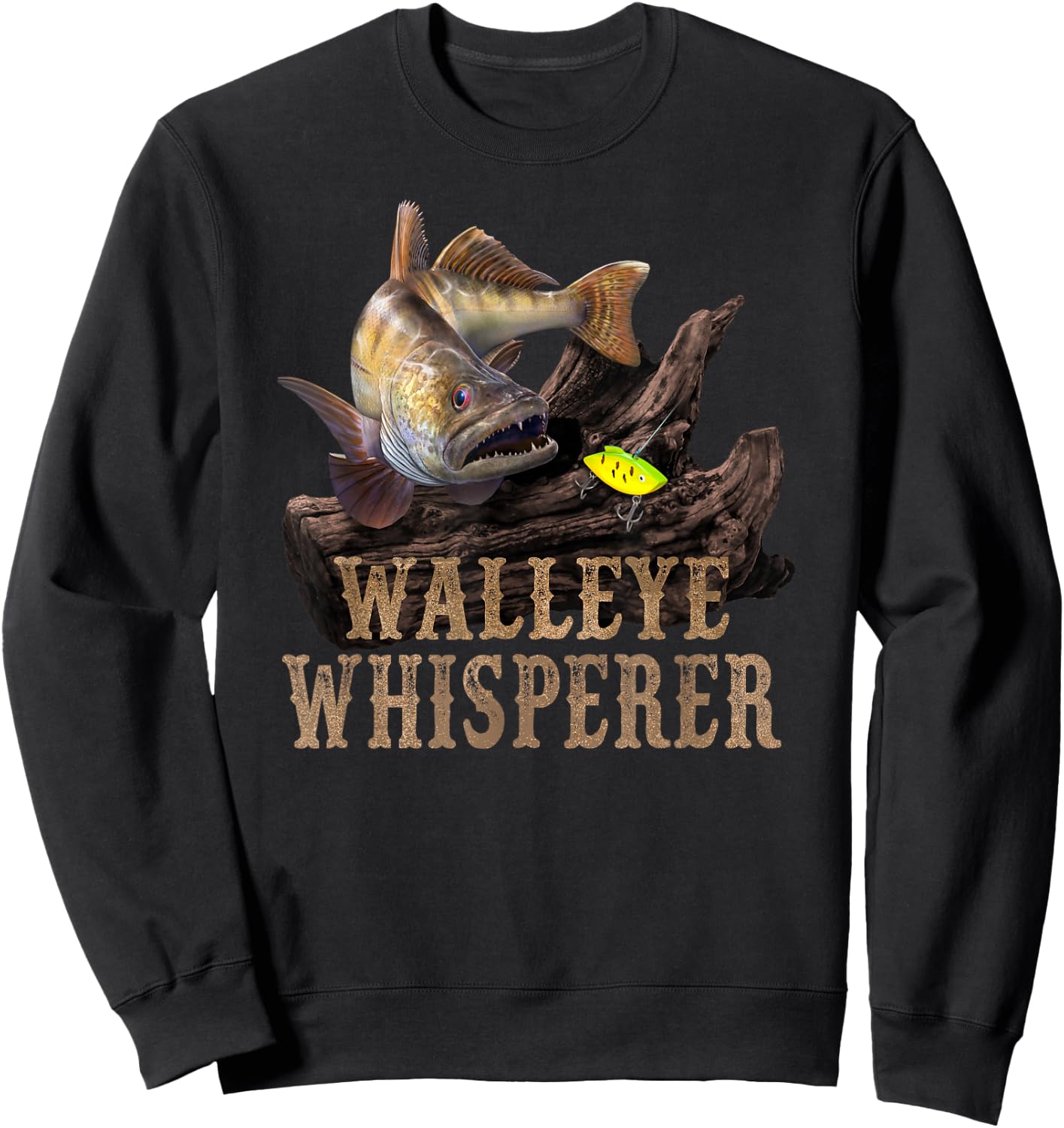 Large Walleye With Fishing Lure Drawing: Walleye Whisperer Sweatshirt - Sweatshirt | Black