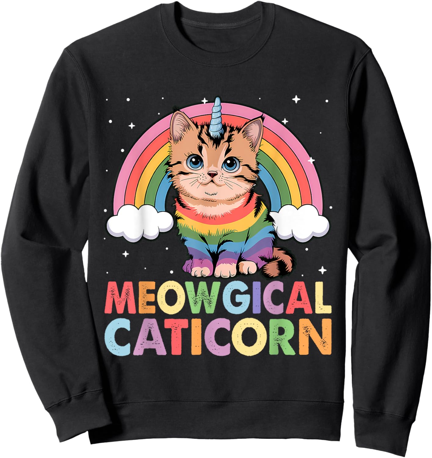 Meowgical Caticorn Cat Unicorn Girls Women Kittycorn Sweatshirt - Sweatshirt | Black