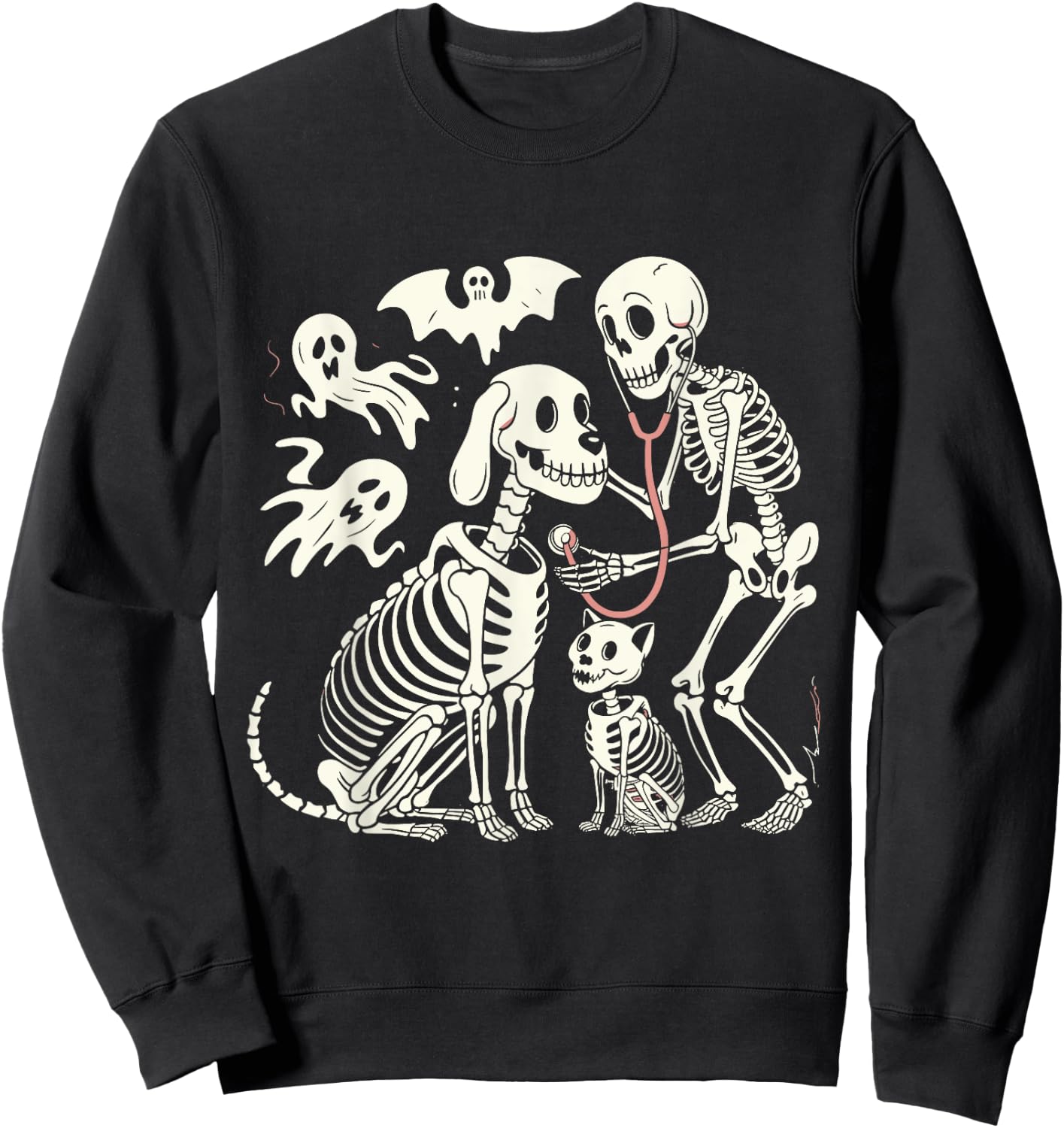 Funny Skeleton Veterinarian Animal Lovers Spooky Halloween Sweatshirt - Sweatshirt | Black