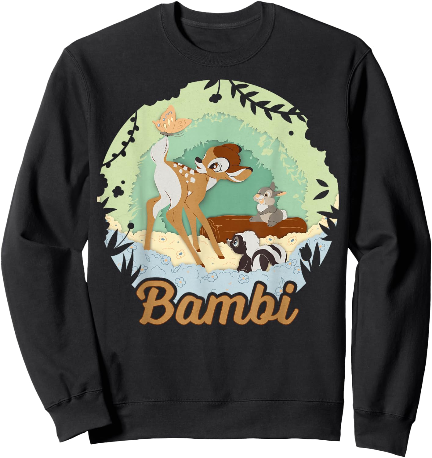 Disney Bambi Thumper And Flower Paper Cut Portrait Sweatshirt - Sweatshirt | Black