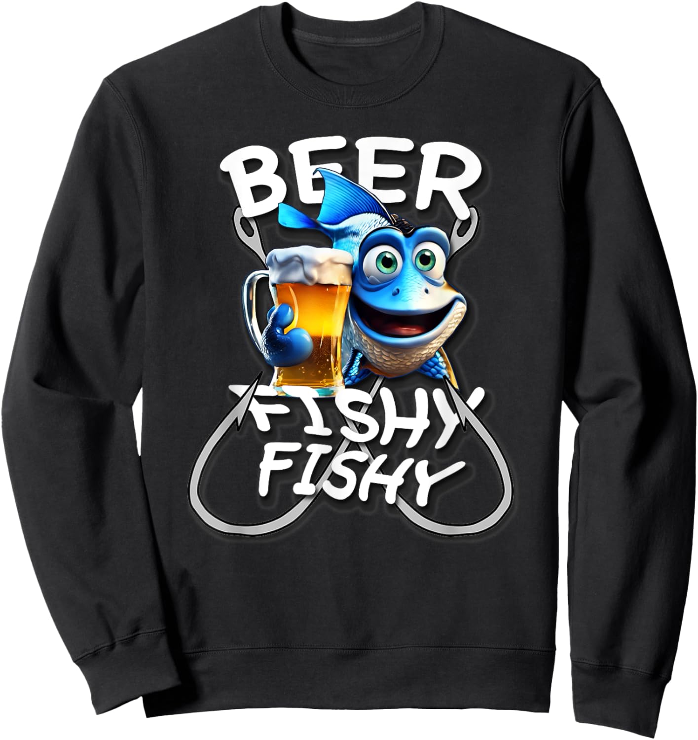 Beer Fishy Fishy Funny Fish Holding A Beer, By Yoraytees Sweatshirt - Sweatshirt | Black