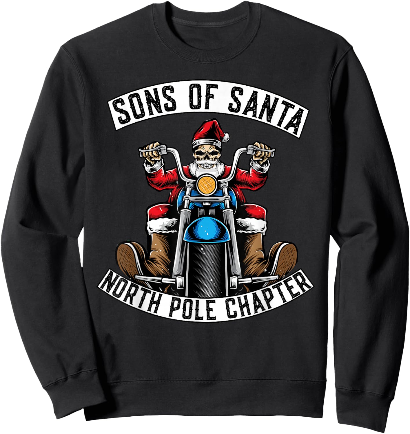 Sons Of Santa Merry Christmas Rocker Motorcycle Skeleton Sweatshirt - Sweatshirt | Black