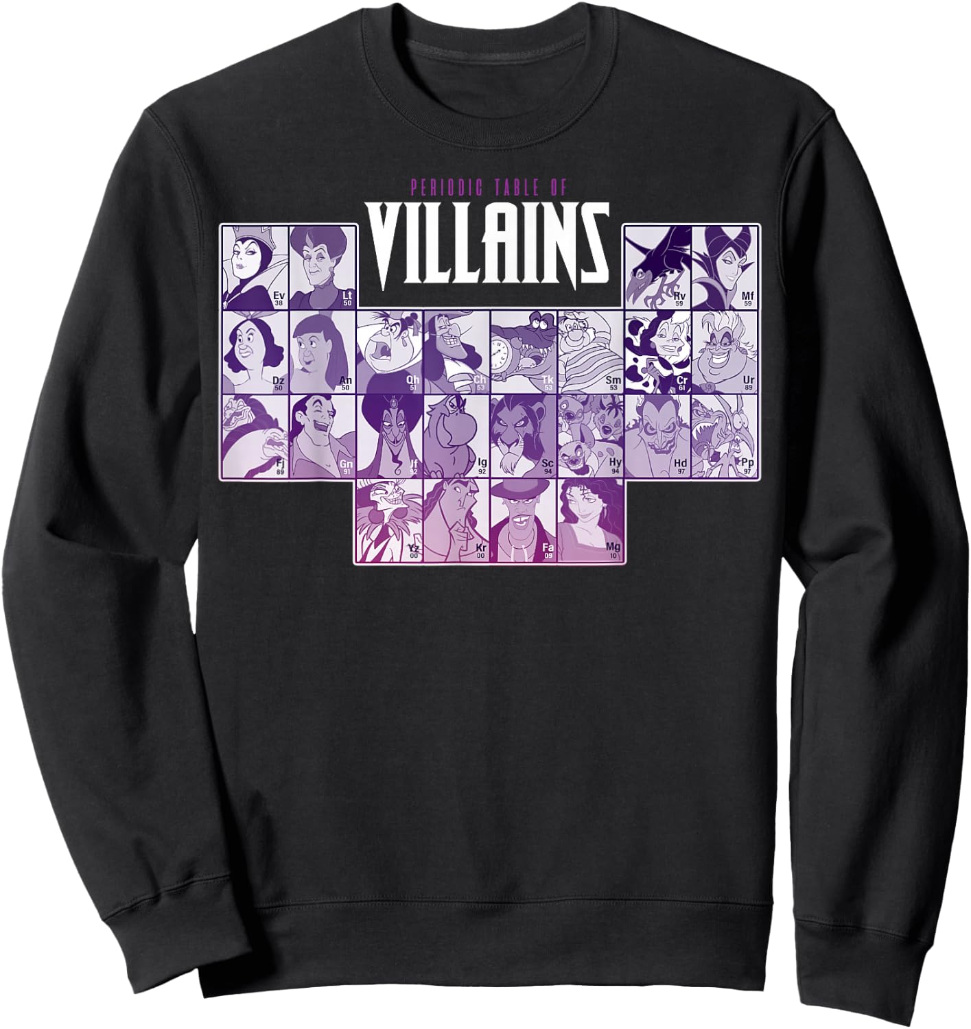 Disney Villains Periodic Table of Villains Group Shot Small Sweatshirt - Sweatshirt | Black