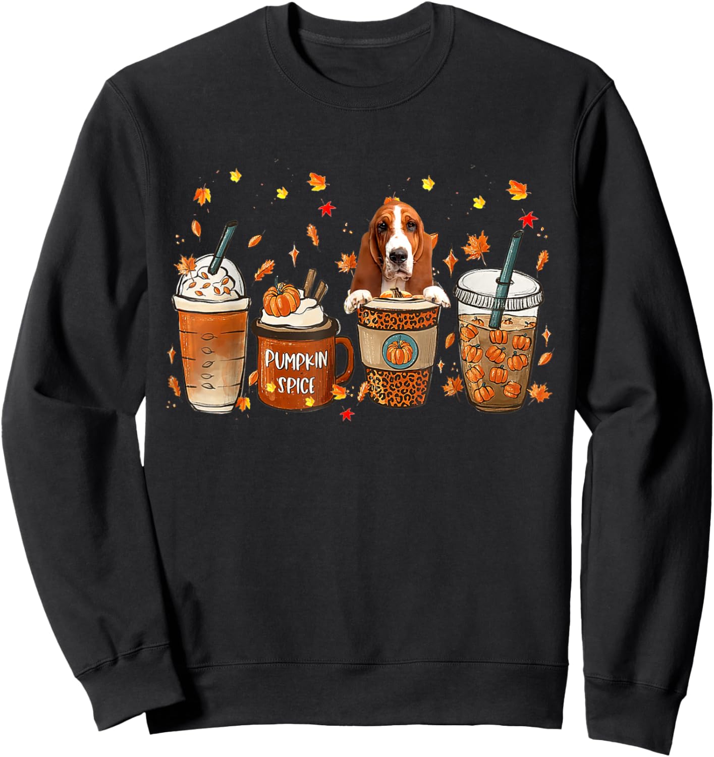 Basset Hound Fall Coffee Pumpkin Spice Latte Iced Autumn Sweatshirt - Sweatshirt | Black