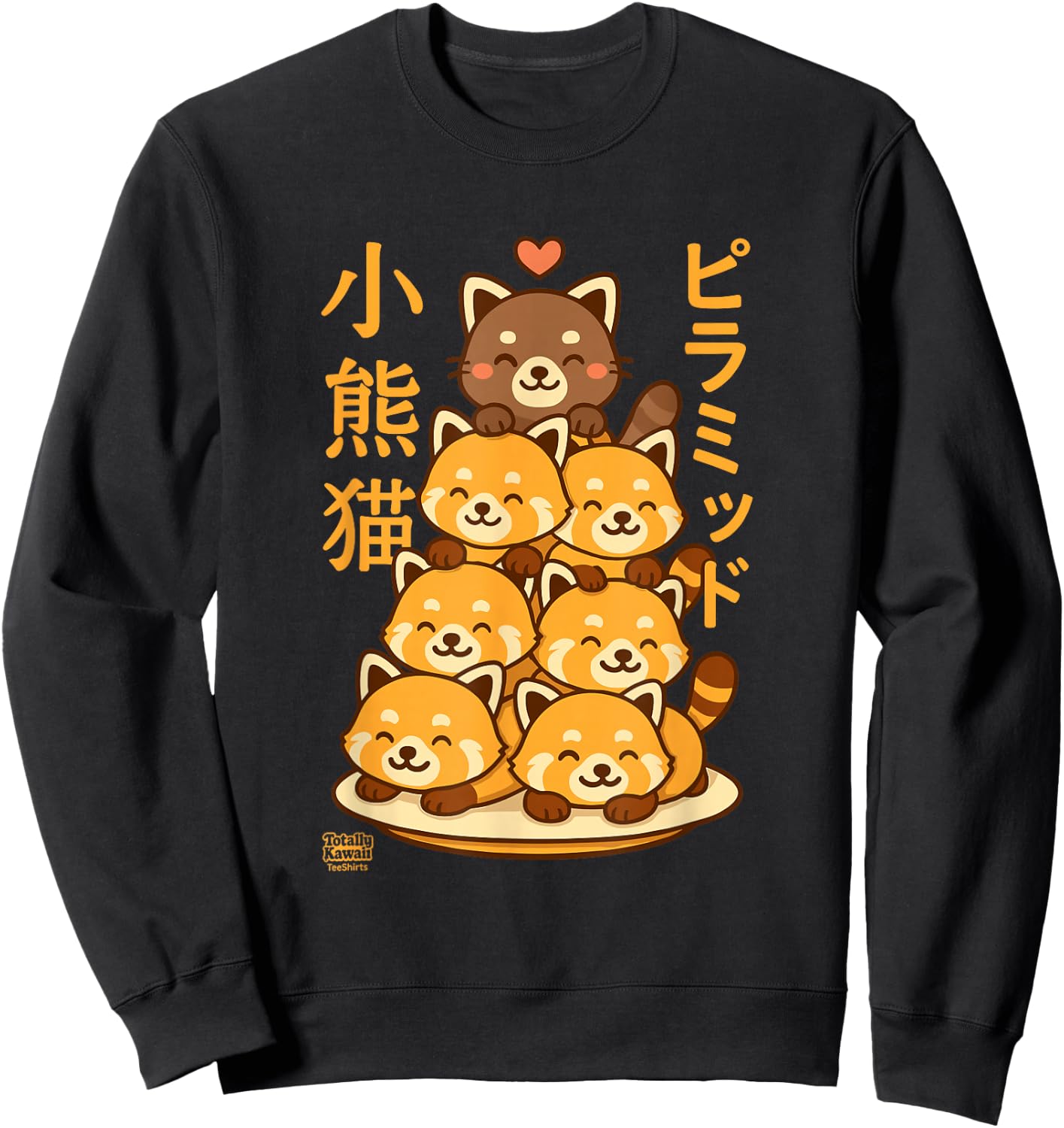 Kawaii Red Panda Pyramid Anime Japanese Letters Cute Sweatshirt - Sweatshirt | Black