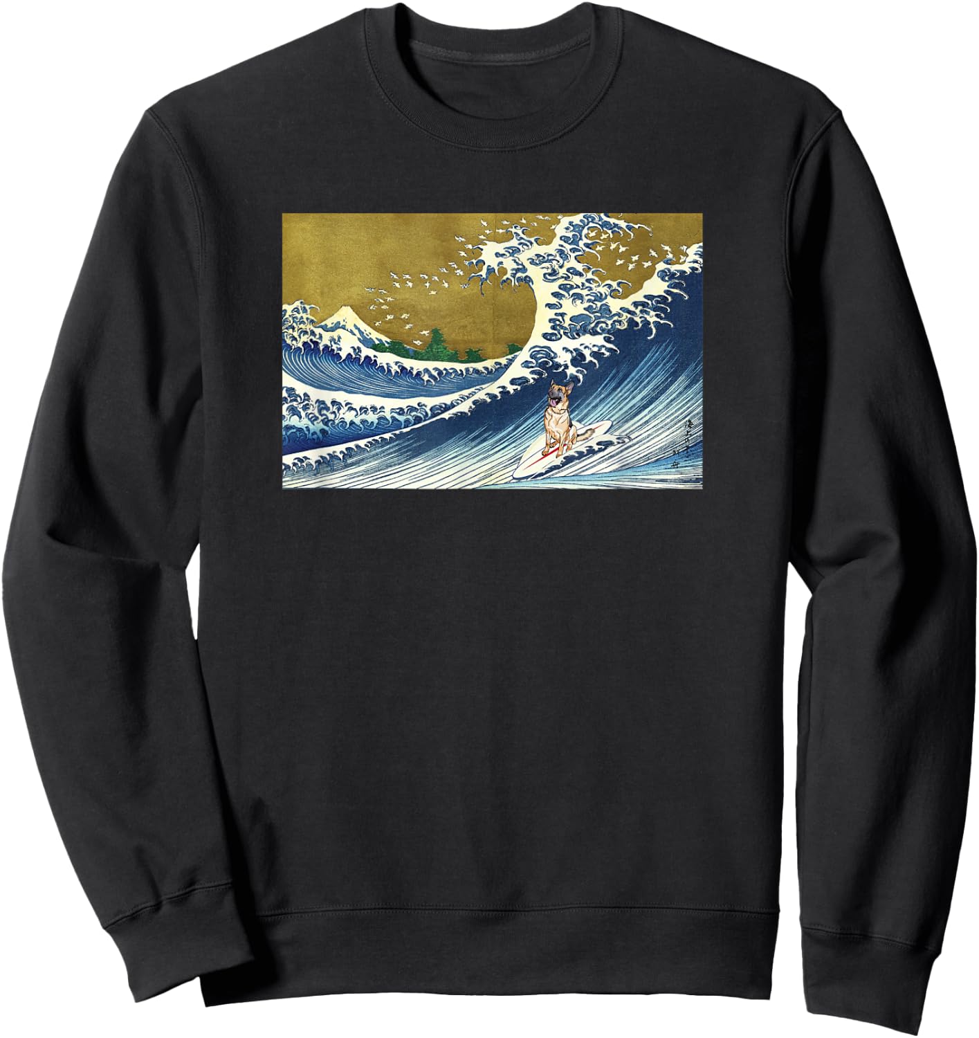 Dog Lover Retro Vintage Surfing A Wave German Shepherd Sweatshirt - Sweatshirt | Black