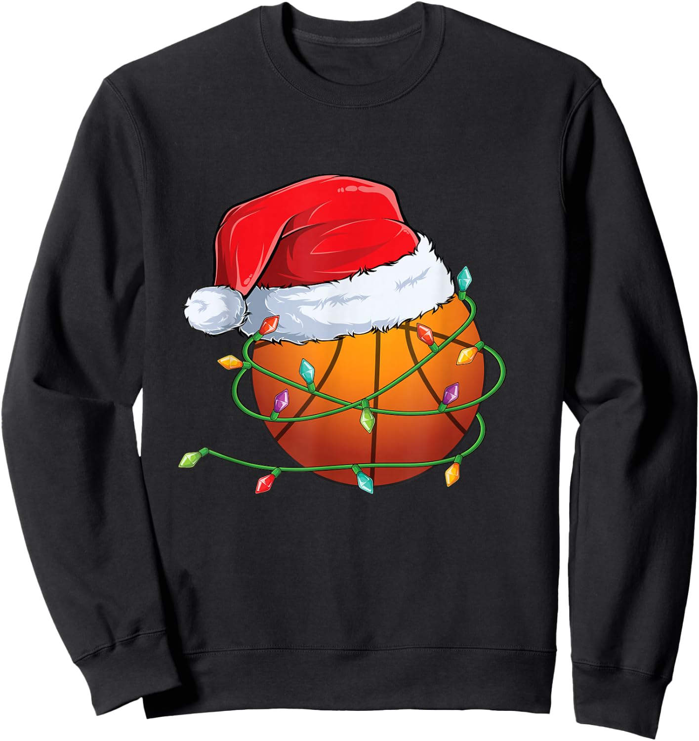 Christmas Basketball Santa Hat wrapped in Holiday Lights Sweatshirt - Sweatshirt | Black