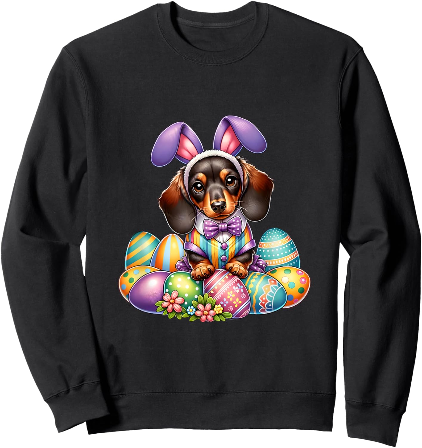 Funny Easter Day Dachshund Bunny Costume Sweatshirt - Sweatshirt | Black