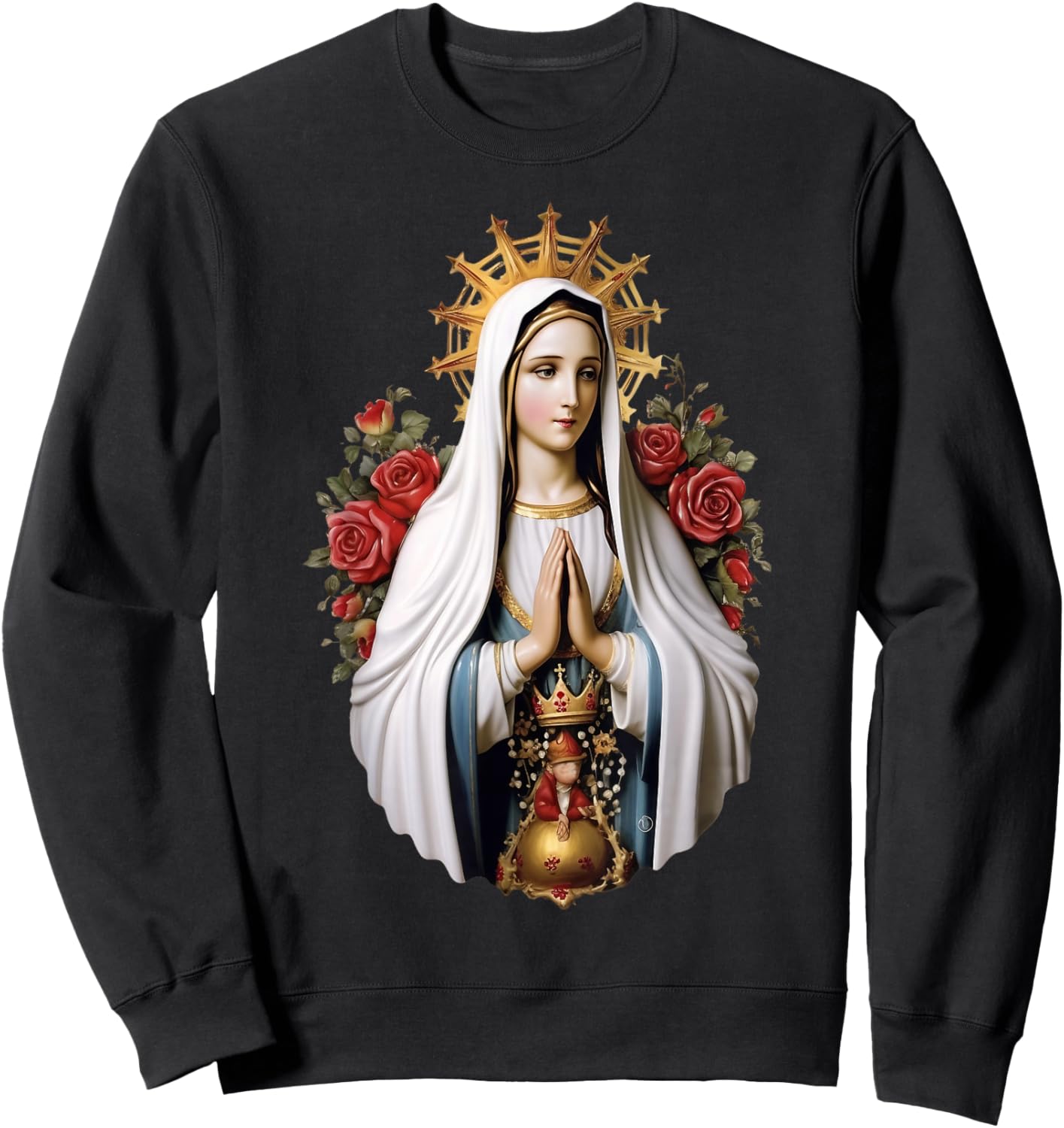 Our Lady of Fatima with Rosary Catholic Christian Faith Sweatshirt - Sweatshirt | Black