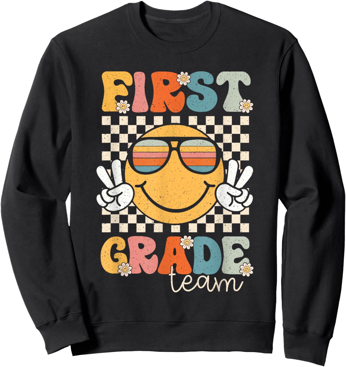 First Grade Team Smile Retro 1st Day of School 1st Grade Sweatshirt - Sweatshirt | Black