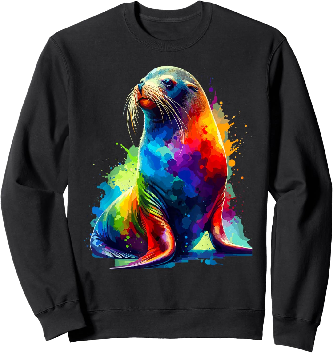 Colorful Splash Art Sea Lion Sea Lions Sweatshirt - Sweatshirt | Black