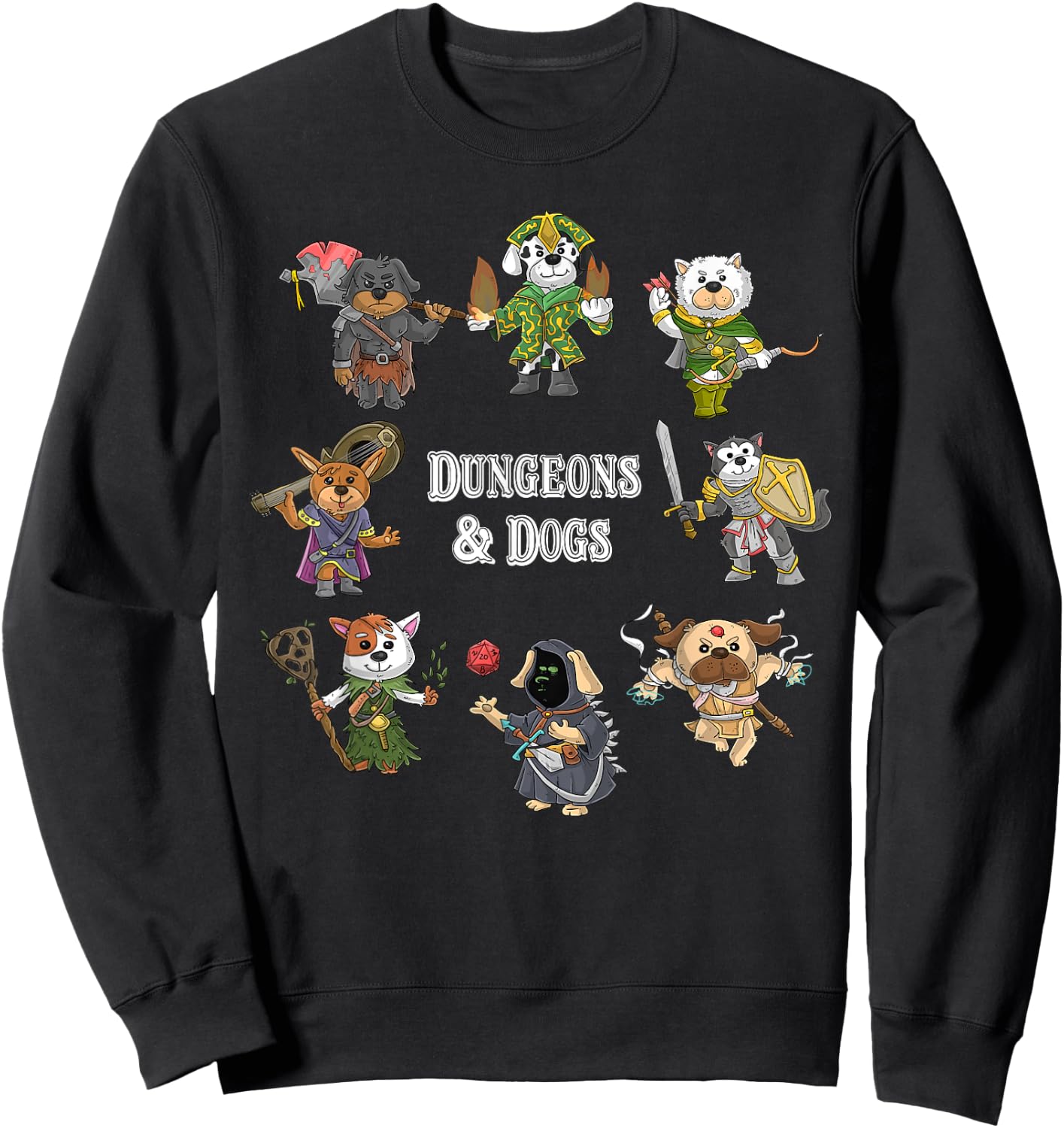 Dungeons And Dogs Cats Funny Cute Tabletop Gaming Roleplay Sweatshirt - Sweatshirt | Black
