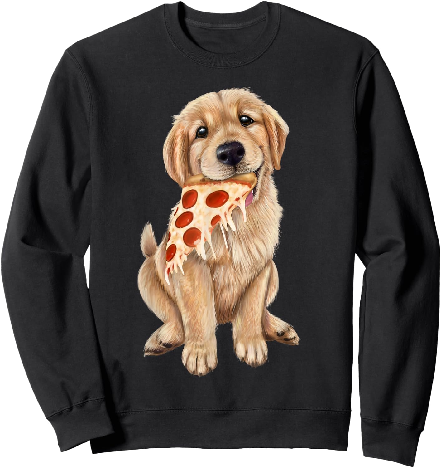 Golden Retriever eating pizza - puppy with a slice of pizza Sweatshirt - Sweatshirt | Black