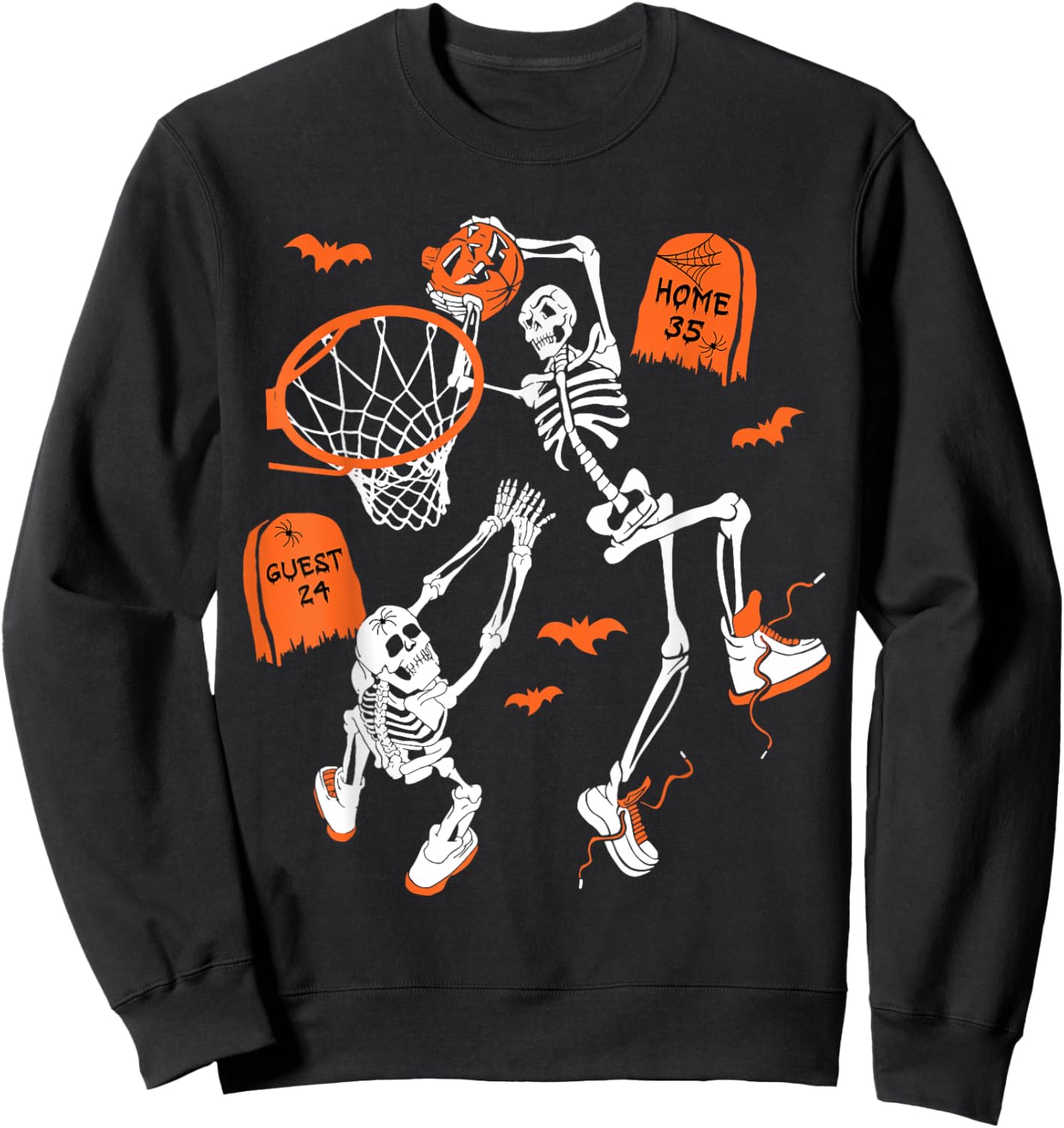 Spooky Skeleton Dunking Basketball Graveyard Halloween Sweatshirt - Sweatshirt | Black