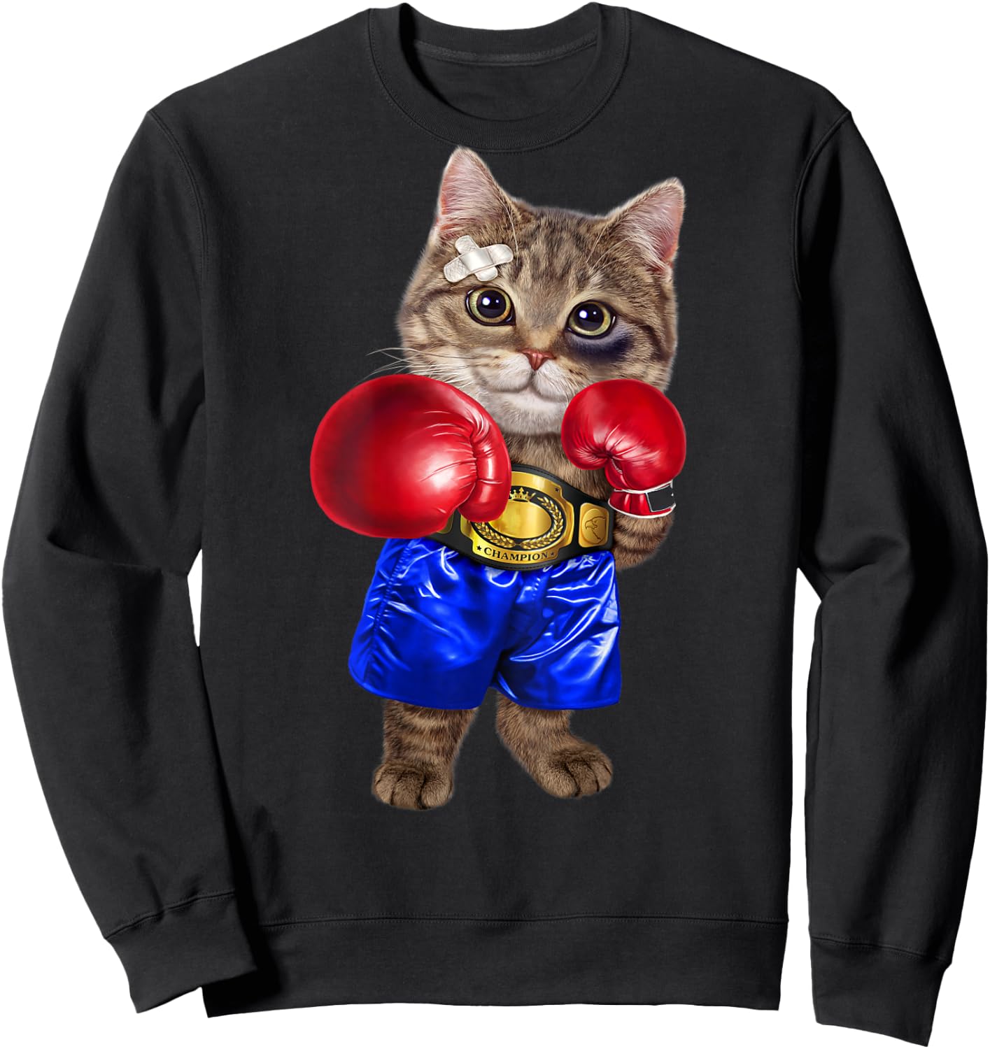 Boxer Tabby Cat Boxing Champion Fighter Women Kids Sweatshirt - Sweatshirt | Black