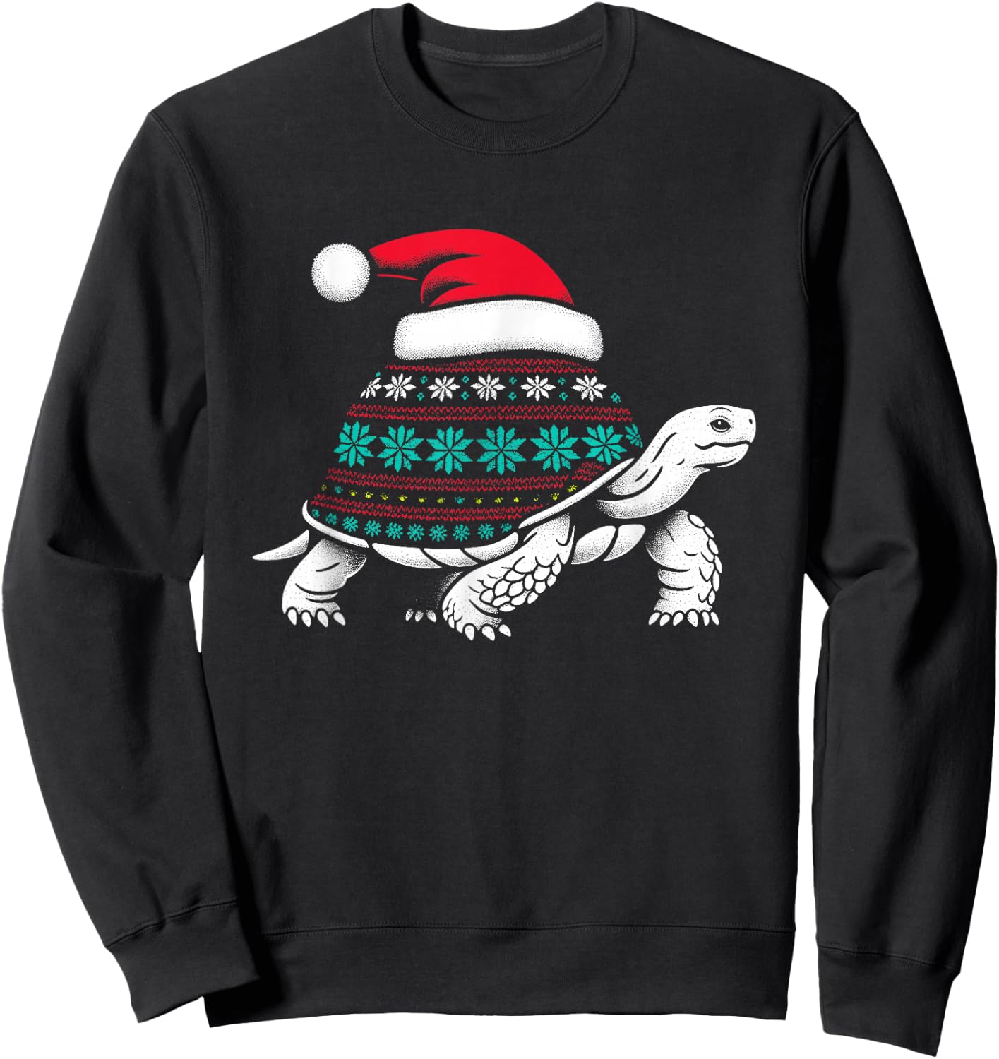 Santa Hat Tortoise - Vintage Sea Turtle Xmas Ugly Christmas Sweatshirt - Sweatshirt | Black
