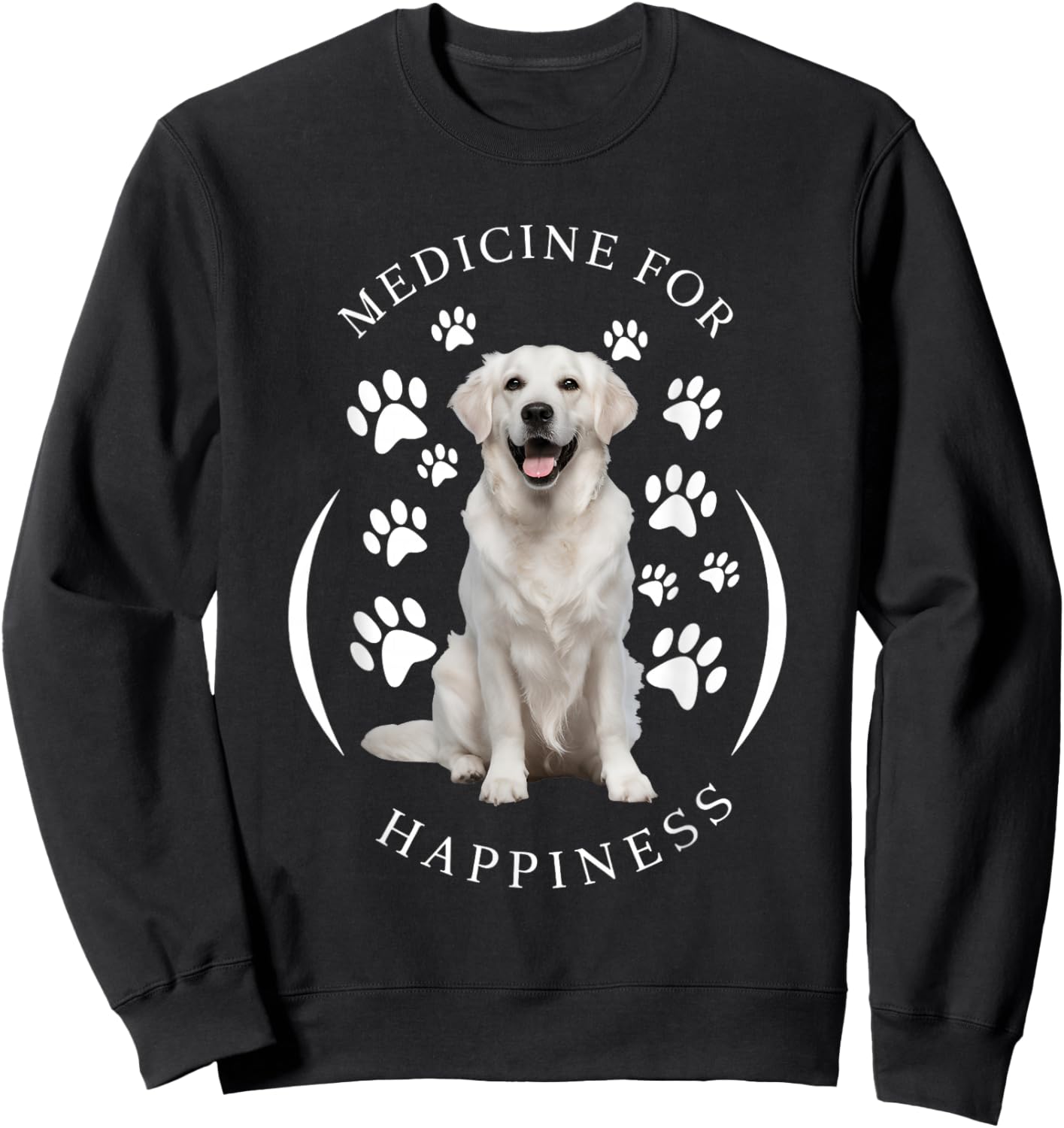 Cute English Cream Golden White Retriever Gifts Medicine for Happiness Dog Women Men Kids Cute Puppy Funny Black Classic Animal Print Short Sleeve Sweatshirt - Sweatshirt | Black