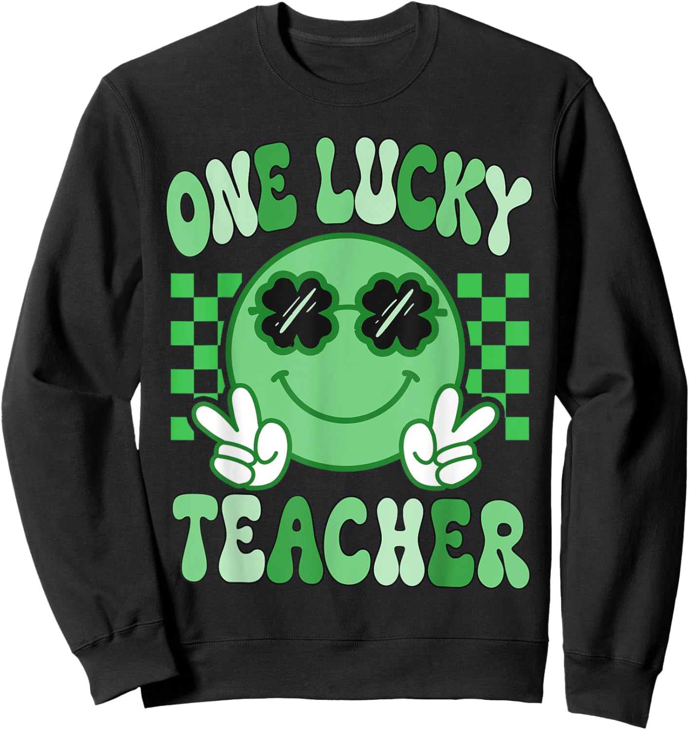 Groovy One Lucky Teacher Retro St Patricks day Teacher Vibes Sweatshirt - Sweatshirt | Black