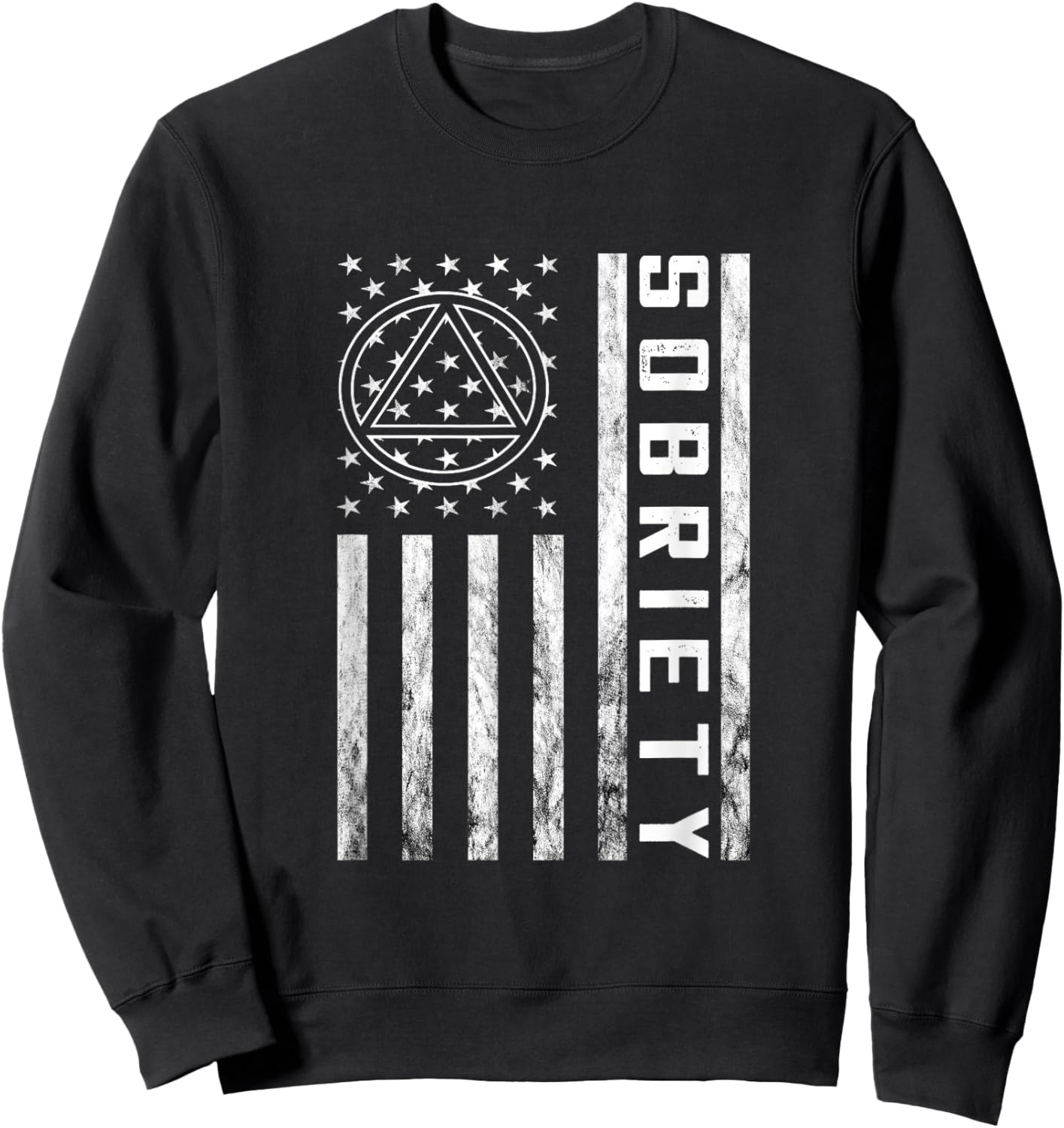 Sobriety Vintage American Flag Alcoholic Abstinence Sober Sweatshirt - Sweatshirt | Black