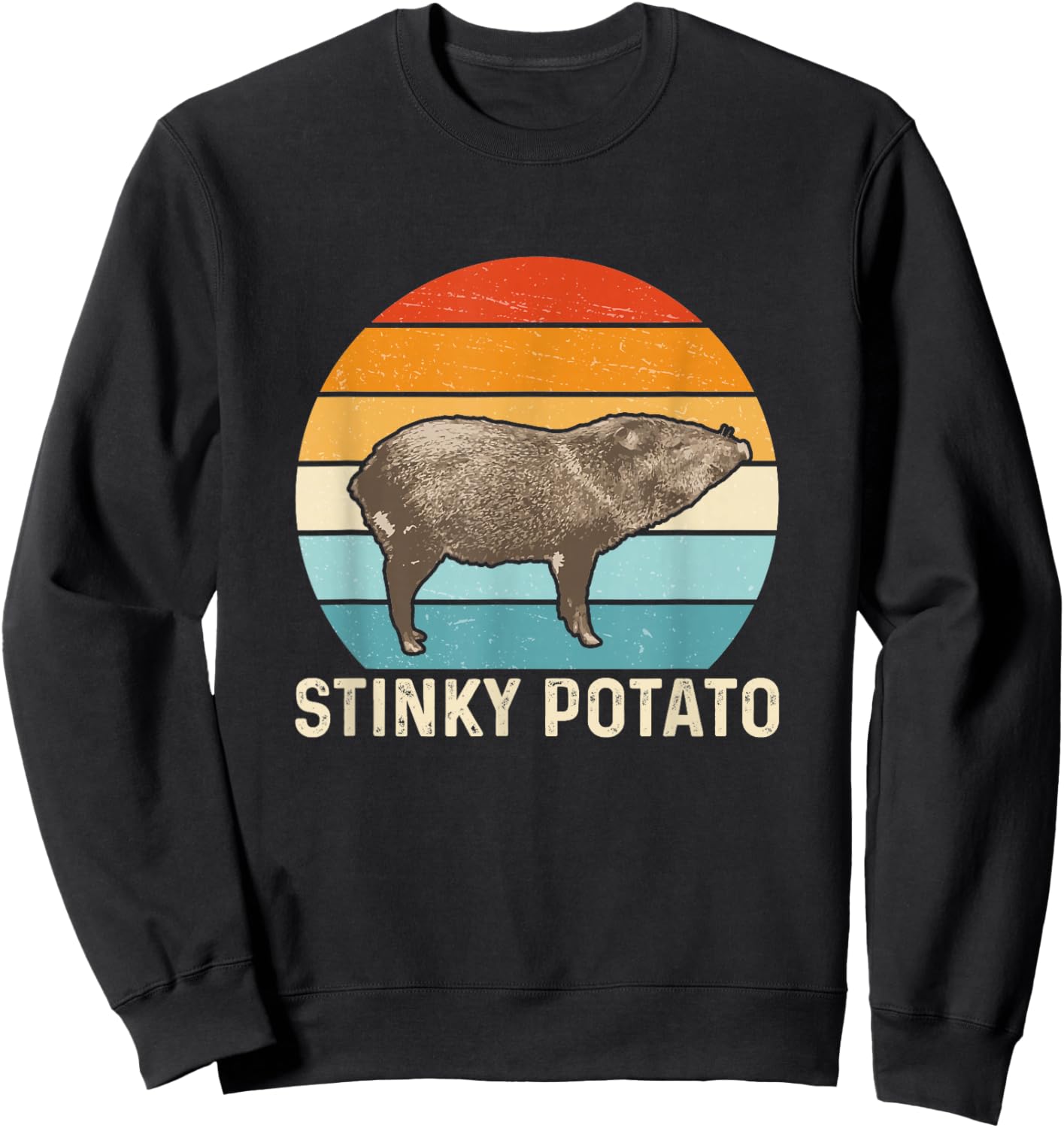 Vintage Retro Javelina Wild Pig Stinky Potato Peccary Hunter Sweatshirt - Sweatshirt | Black
