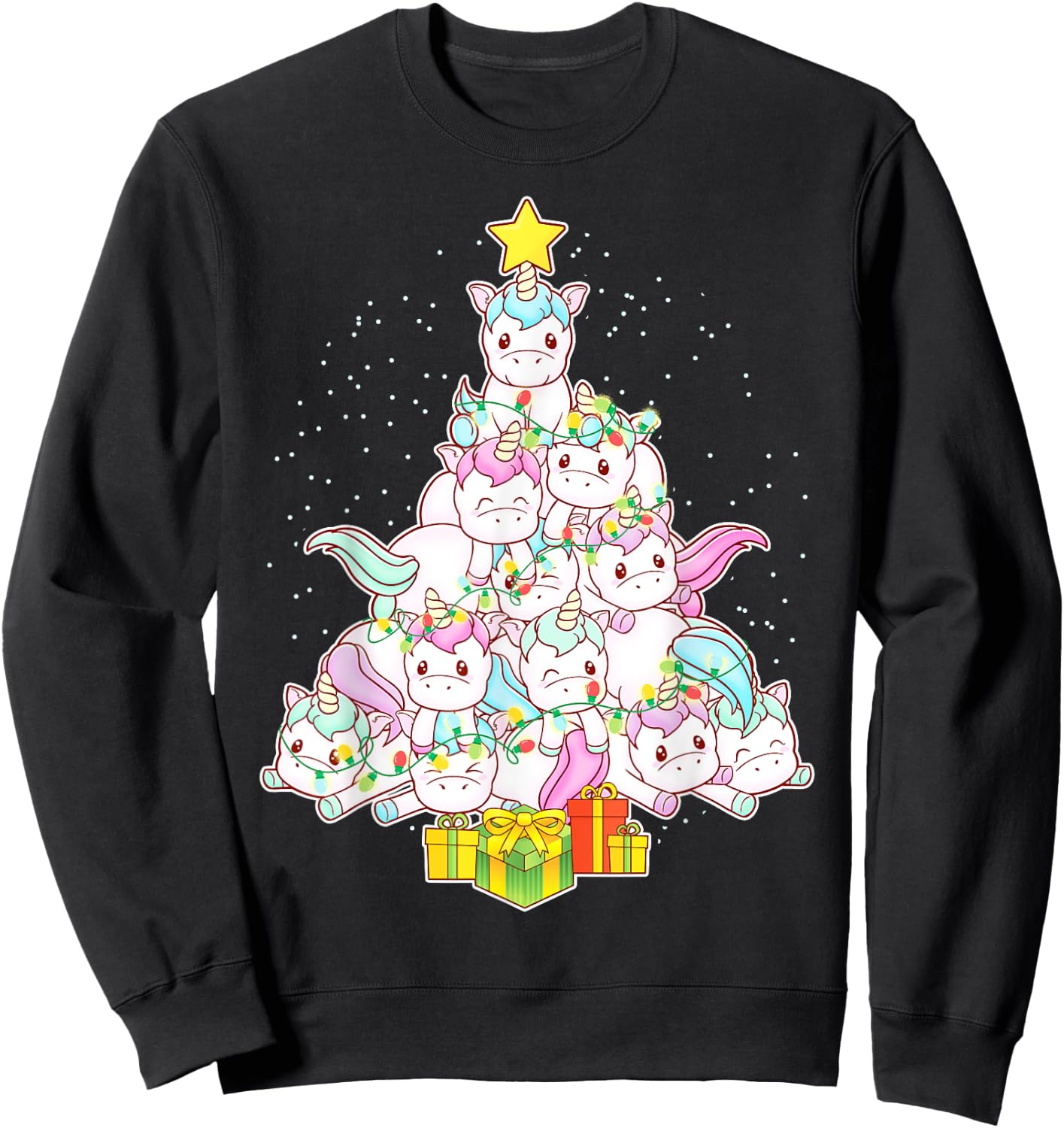 Unicorns Christmas Tree Unicorn Cute Girls Women Mom Kids Sweatshirt - Sweatshirt | Black