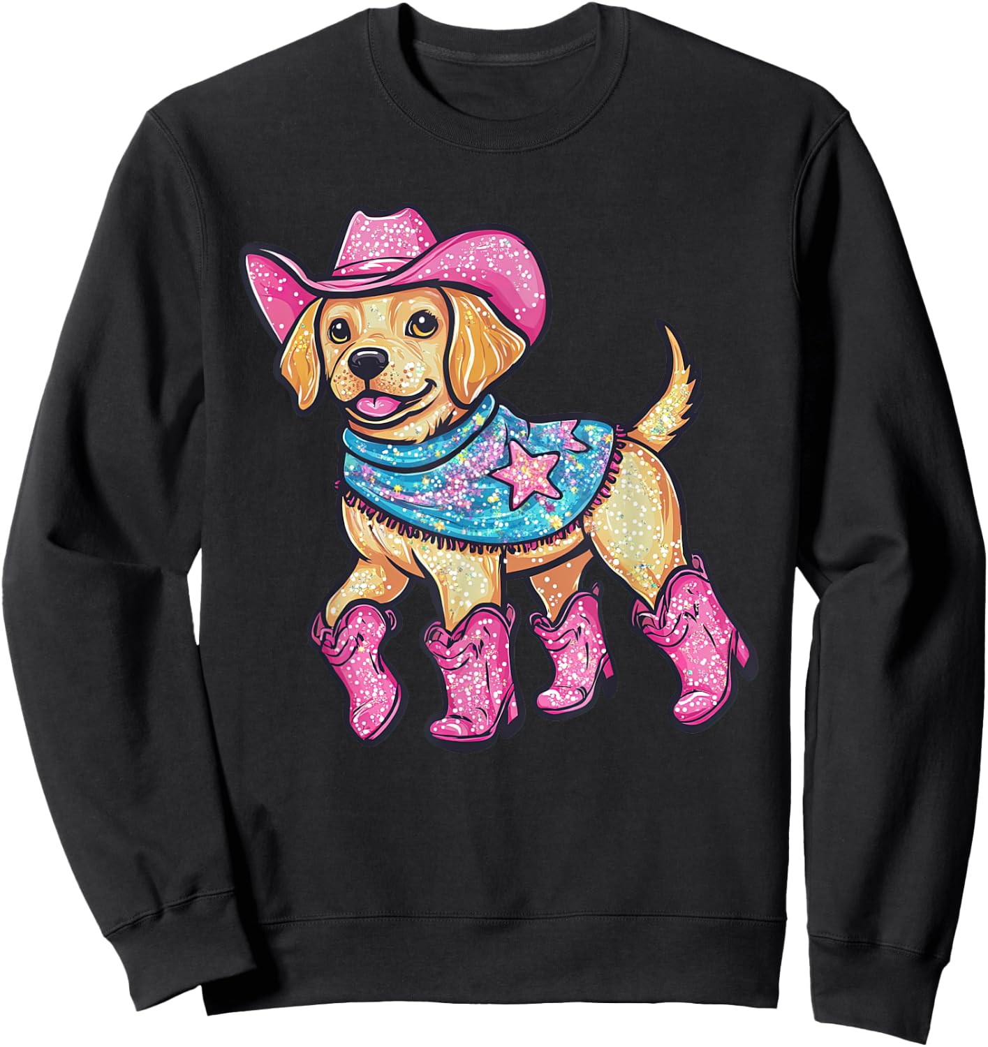 Cute Dog In Pink Cowboy Hat Boots Western Cowgirl Dog Lover Sweatshirt - Sweatshirt | Black