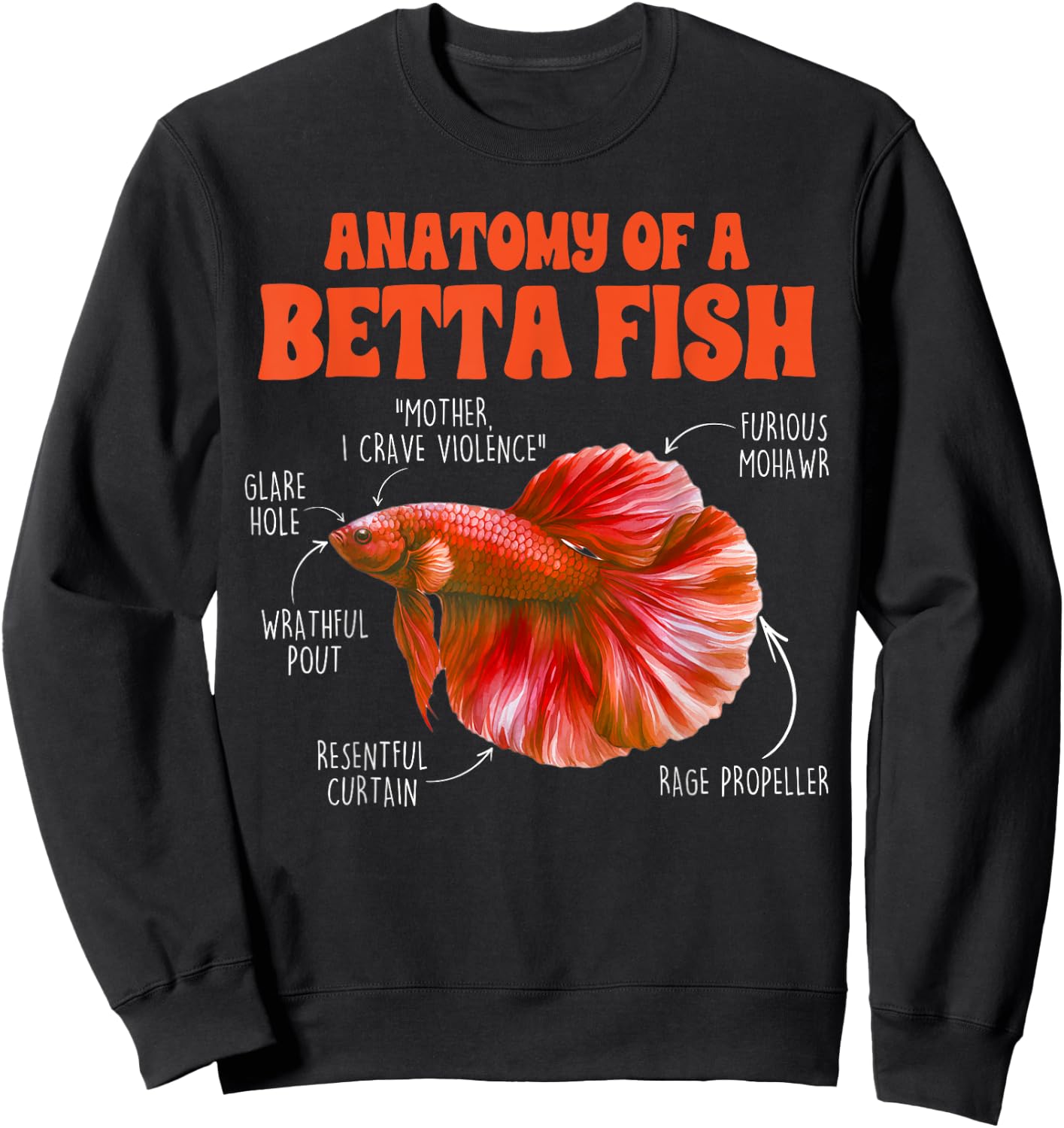 Betta Fish Fishkeeper Aquarium Anatomy Of A Betta Fish Sweatshirt - Sweatshirt | Black