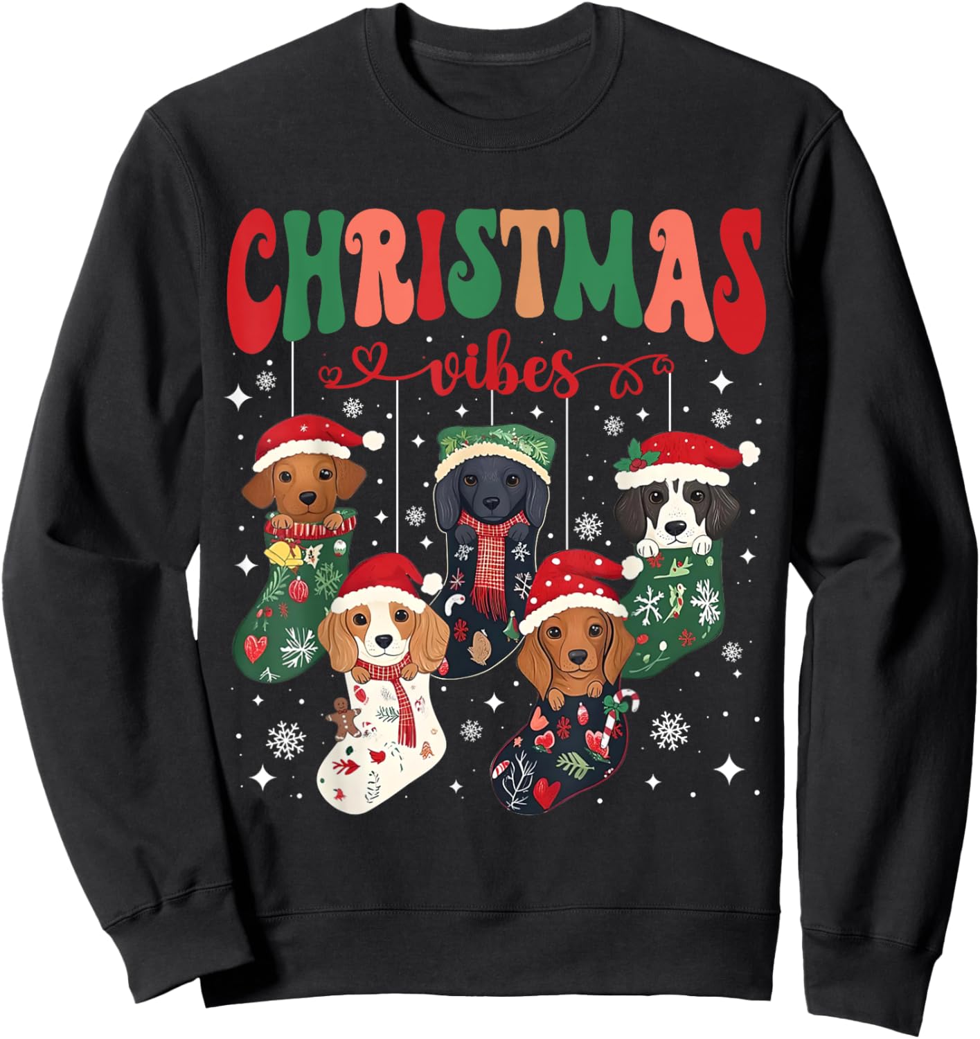 Cute Santa Hat Dachshund in Socks Christmas Vibes Weiner Dog Sweatshirt - Sweatshirt | Black
